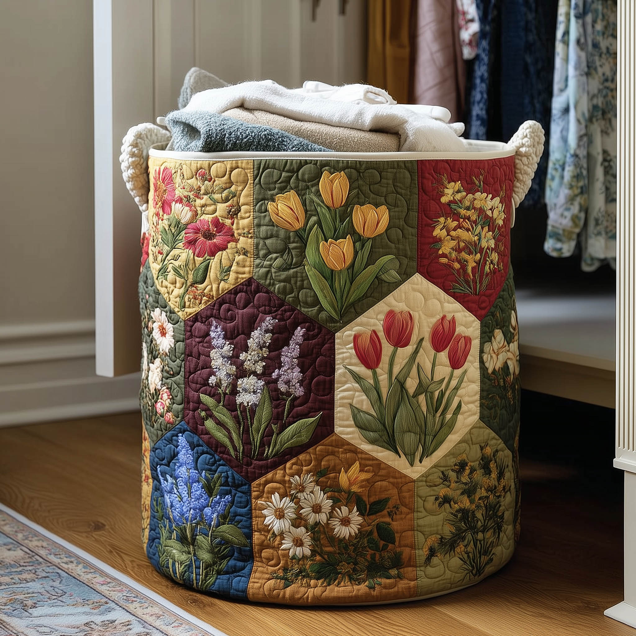 Blooming Charm Quilted Laundry Basket Funny Baskets Cool Mothers Day Gifts - Tradiviet