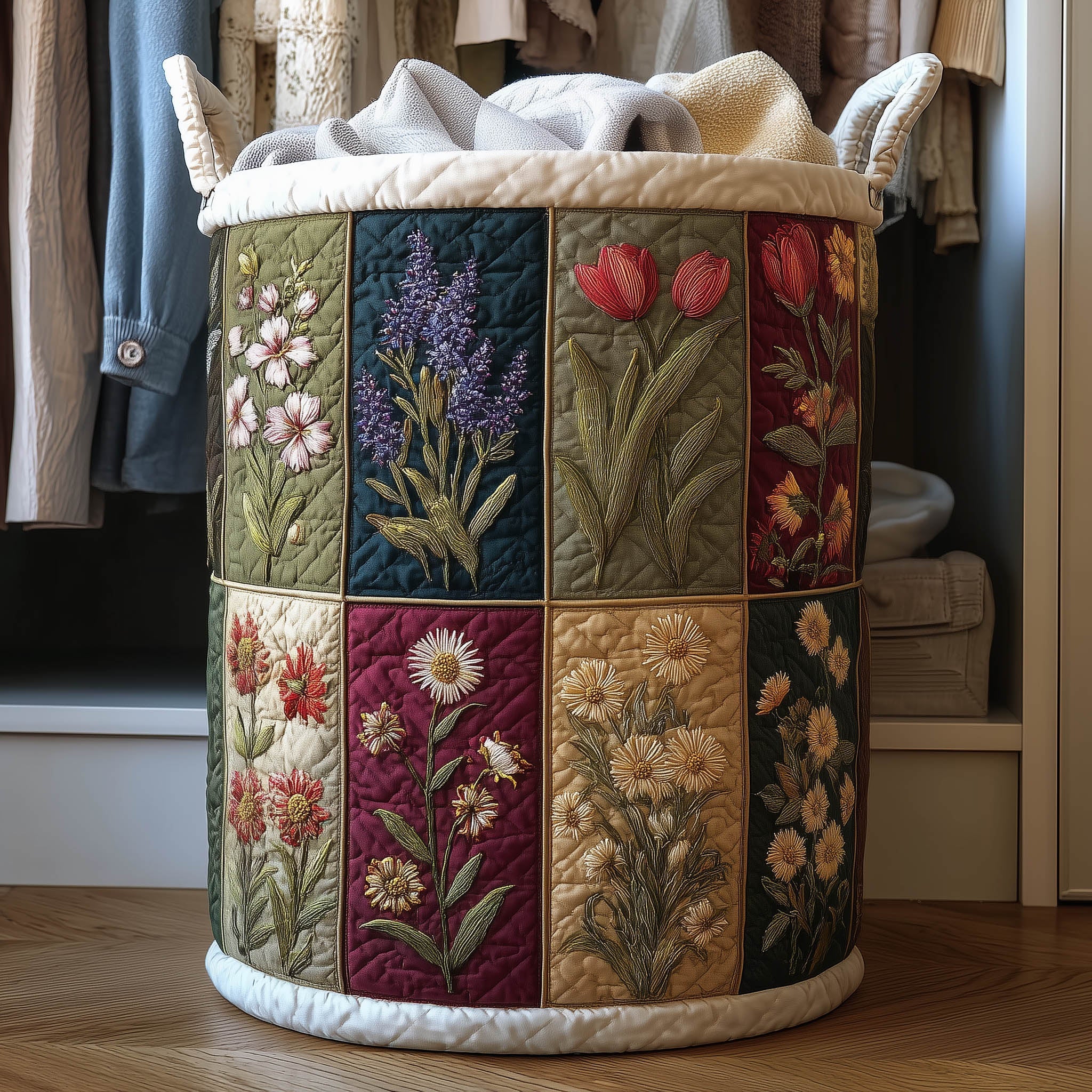 Blooming Charm Quilted Laundry Basket Washroom Decor Basket Birthday Presents For Dad - Tradiviet
