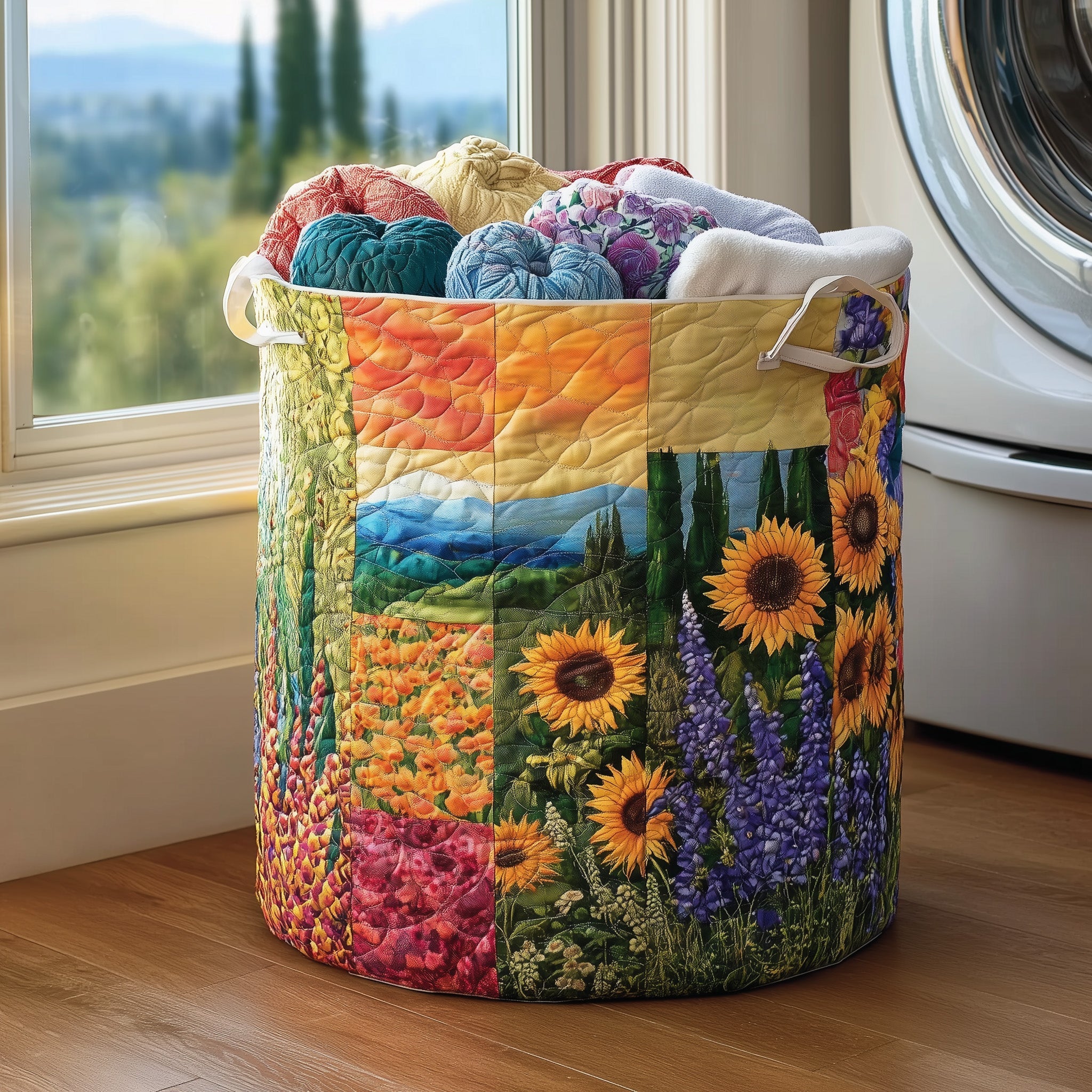 Blooming Heritage Quilted Laundry Basket Cute Laundry Hamper Gifts For Father - Tradiviet