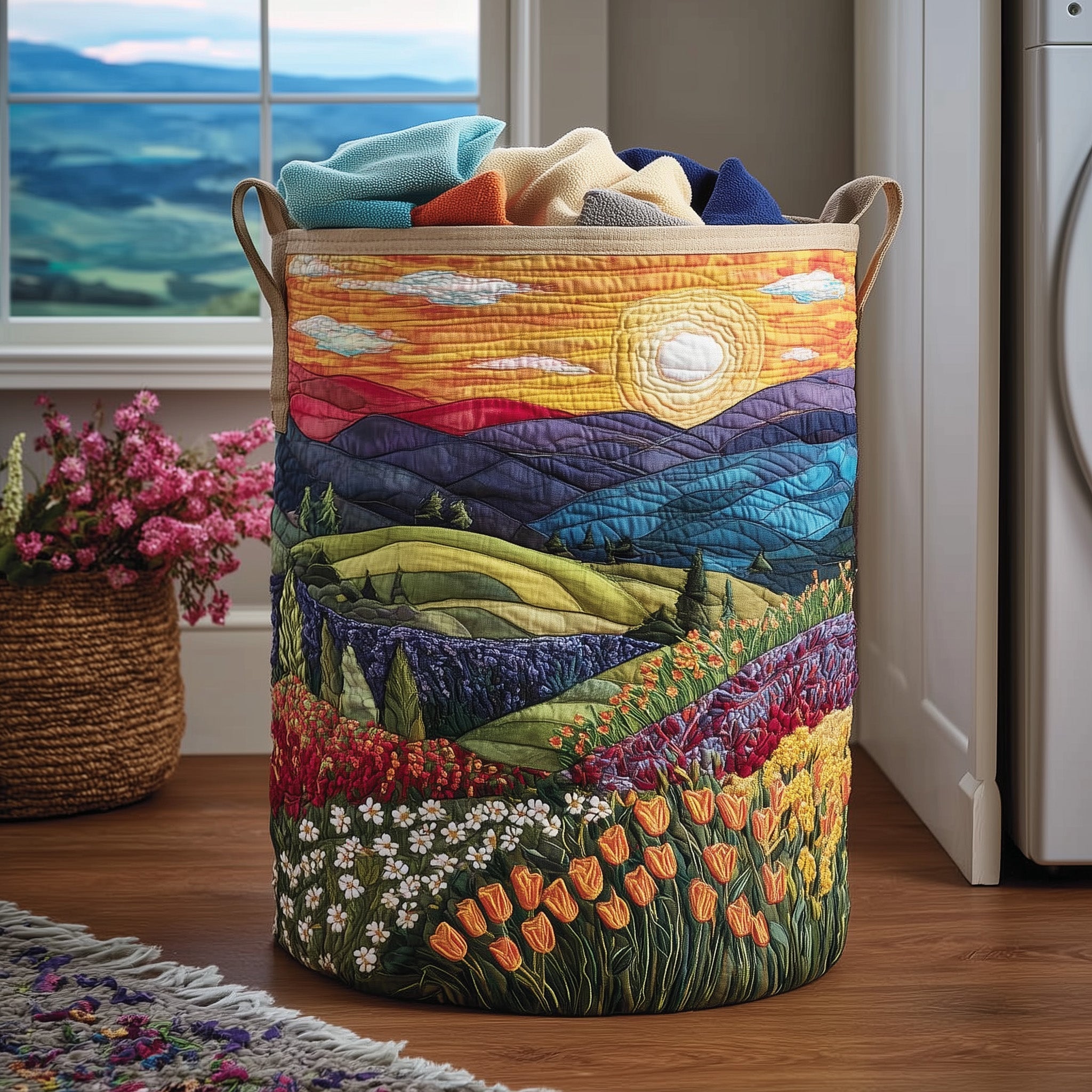Blooming Hill Quilted Laundry Basket Cute Laundry Hamper Mothers Day Present Ideas - Tradiviet