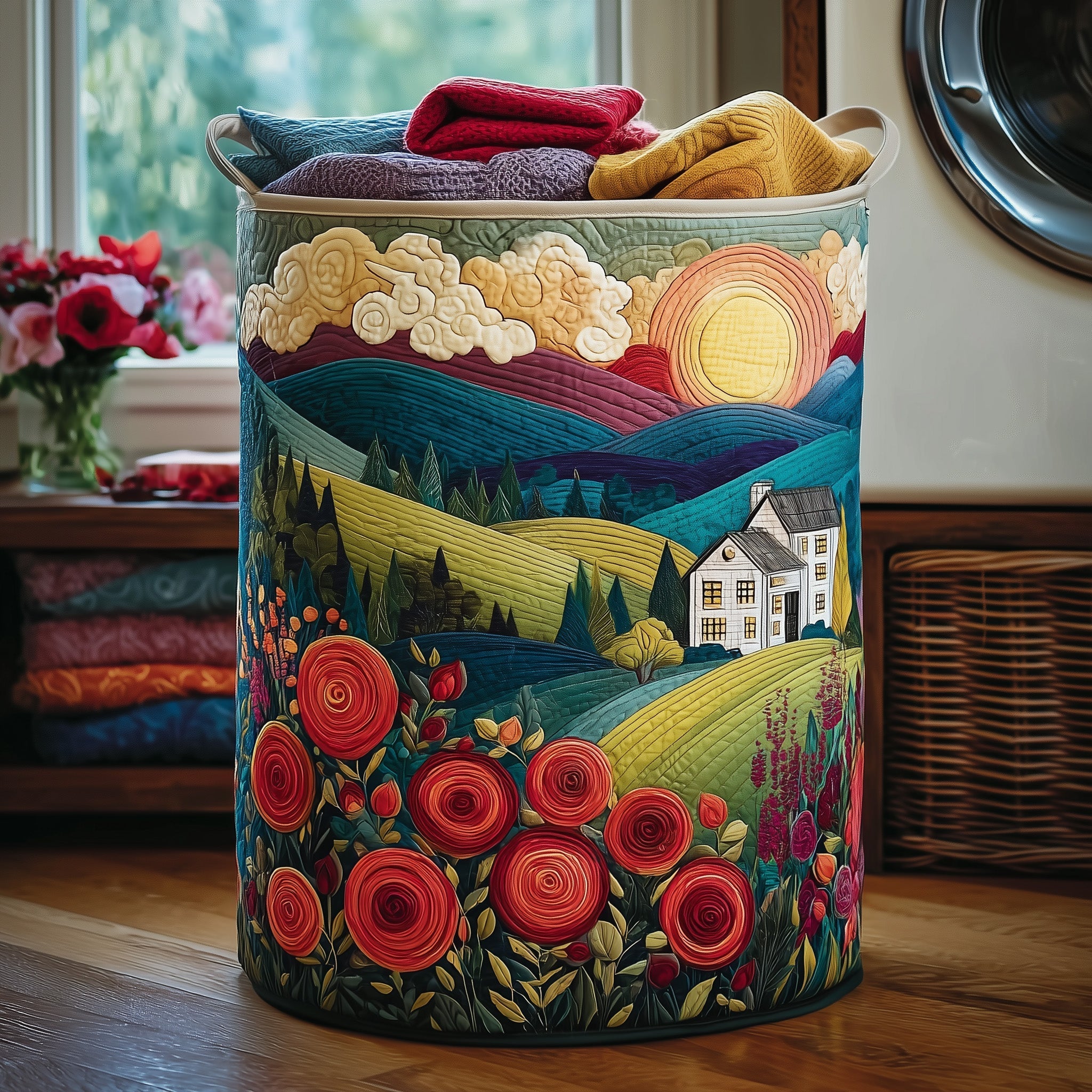 Blooming Hill Quilted Laundry Basket Cute Laundry Hamper Unique Mother's Day Gifts - Tradiviet