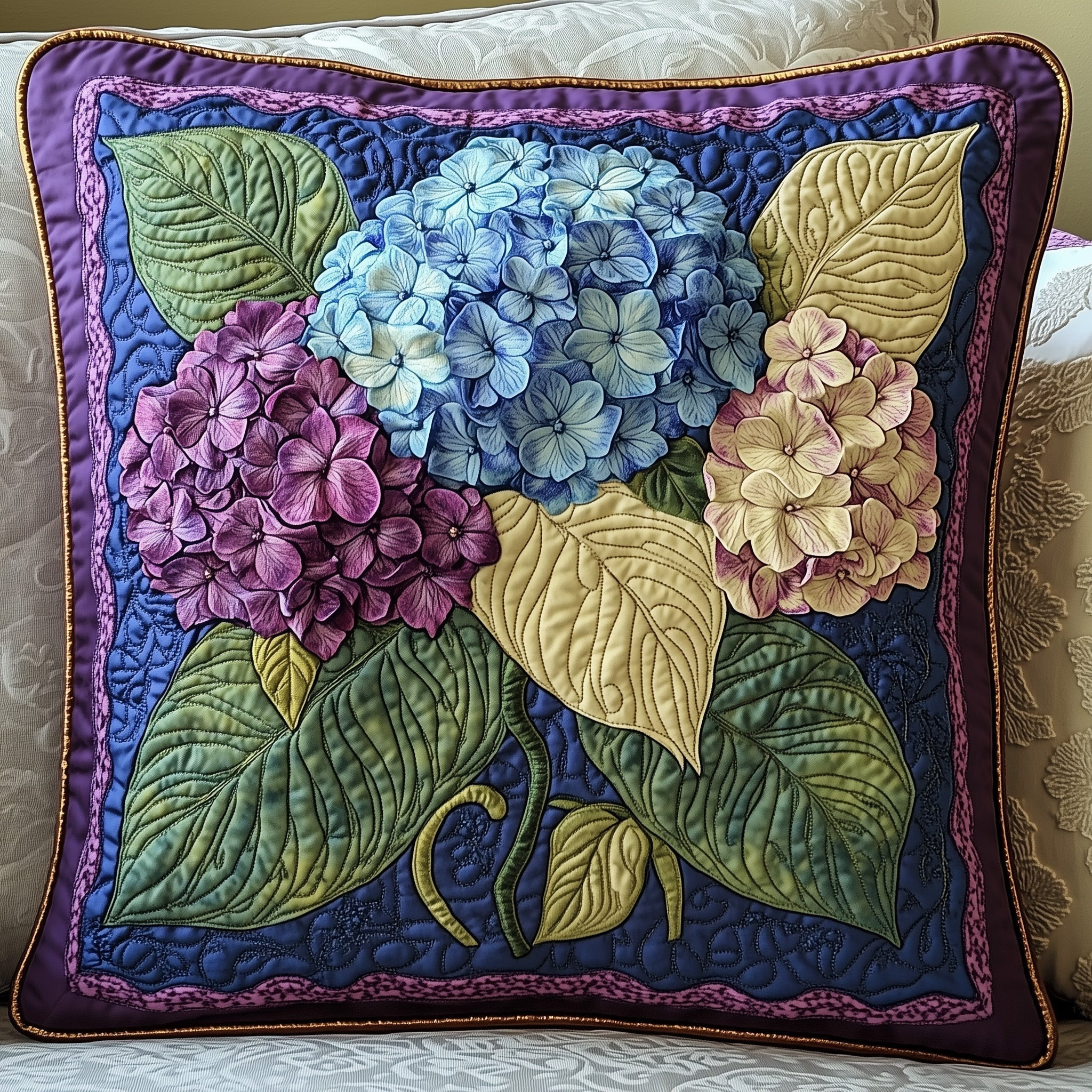 Blooming Hydrangea Paradise Quilted Pillow Cover Hydrangea Lover Pillow Gifts For Girlfriend - Tradiviet