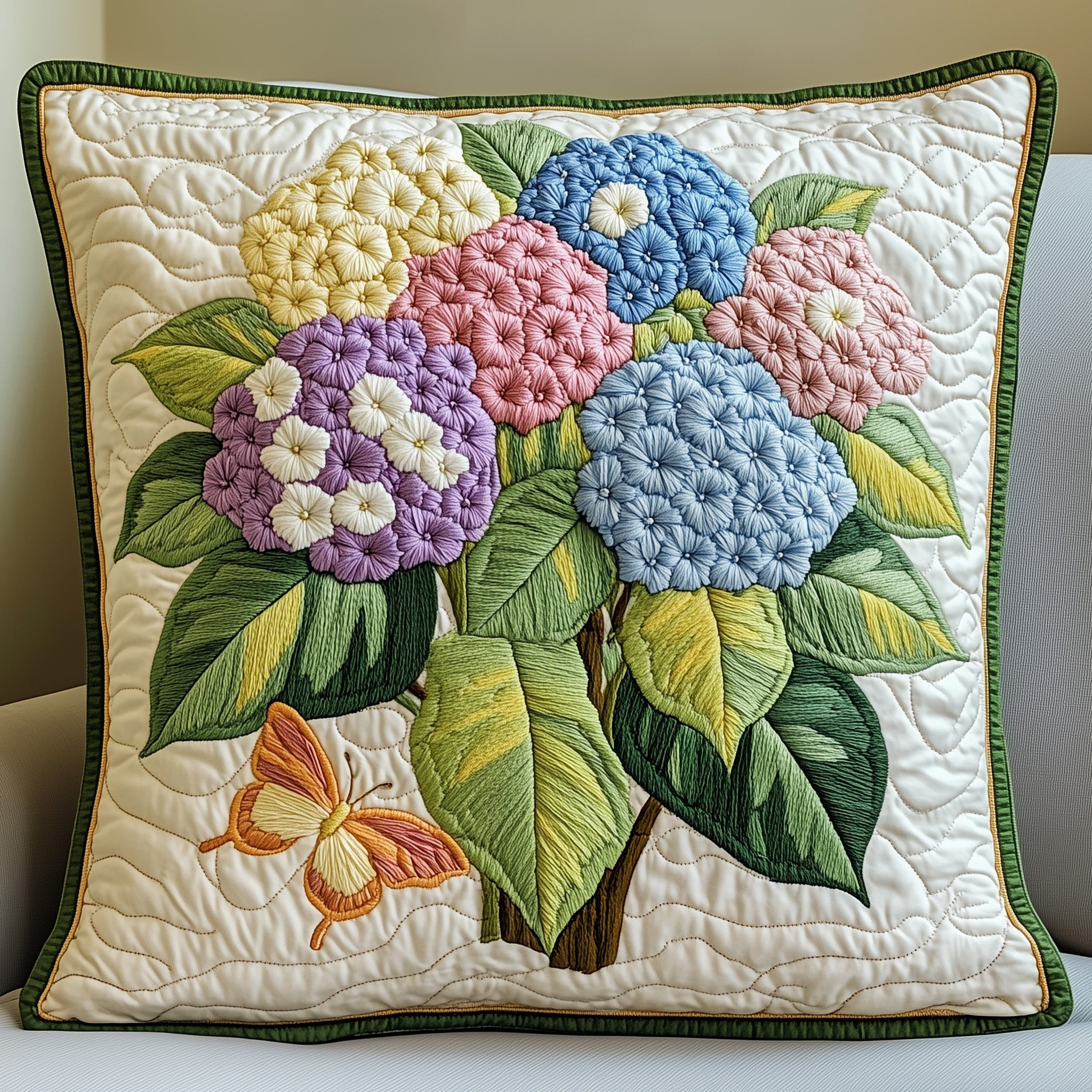 Blooming Hydrangea Paradise Quilted Pillow Cover Hydrangea Lover Pillow Gifts Ideas - Tradiviet