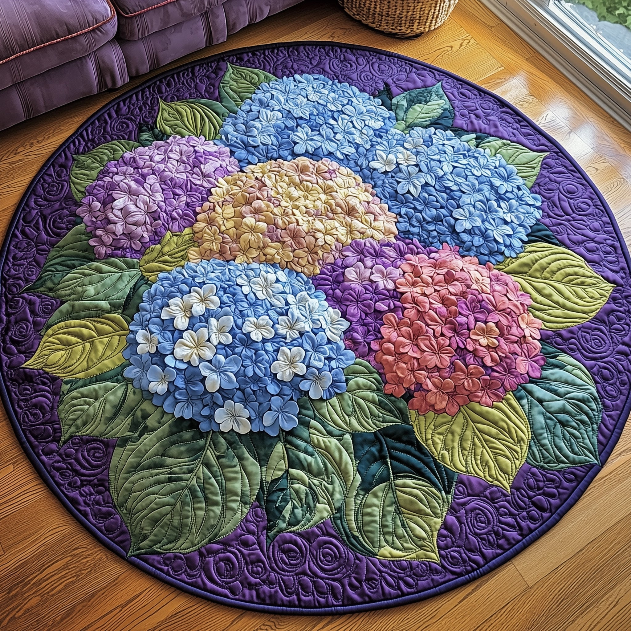 Blooming Hydrangea Paradise Quilted Round Mat GFTOHD7477 - Tradiviet