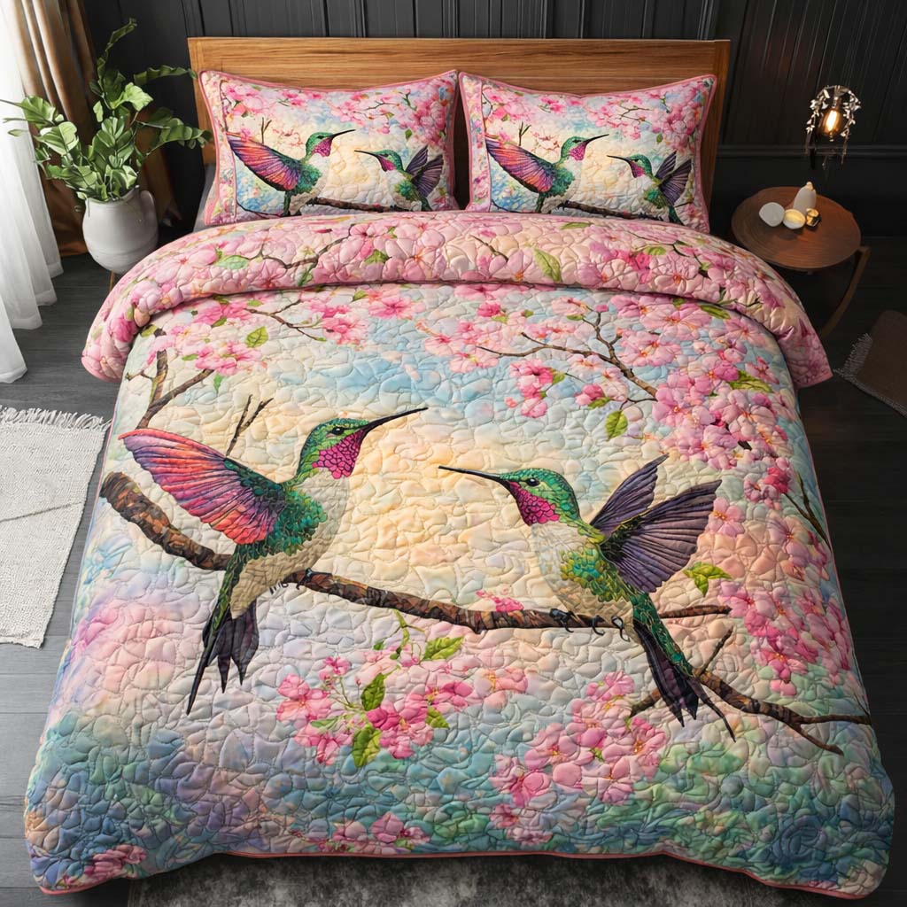 Blossom Flight Quilted Bedding Set Mens Bedroom Decor Blossom Gift For Flower Lovers - Tradiviet