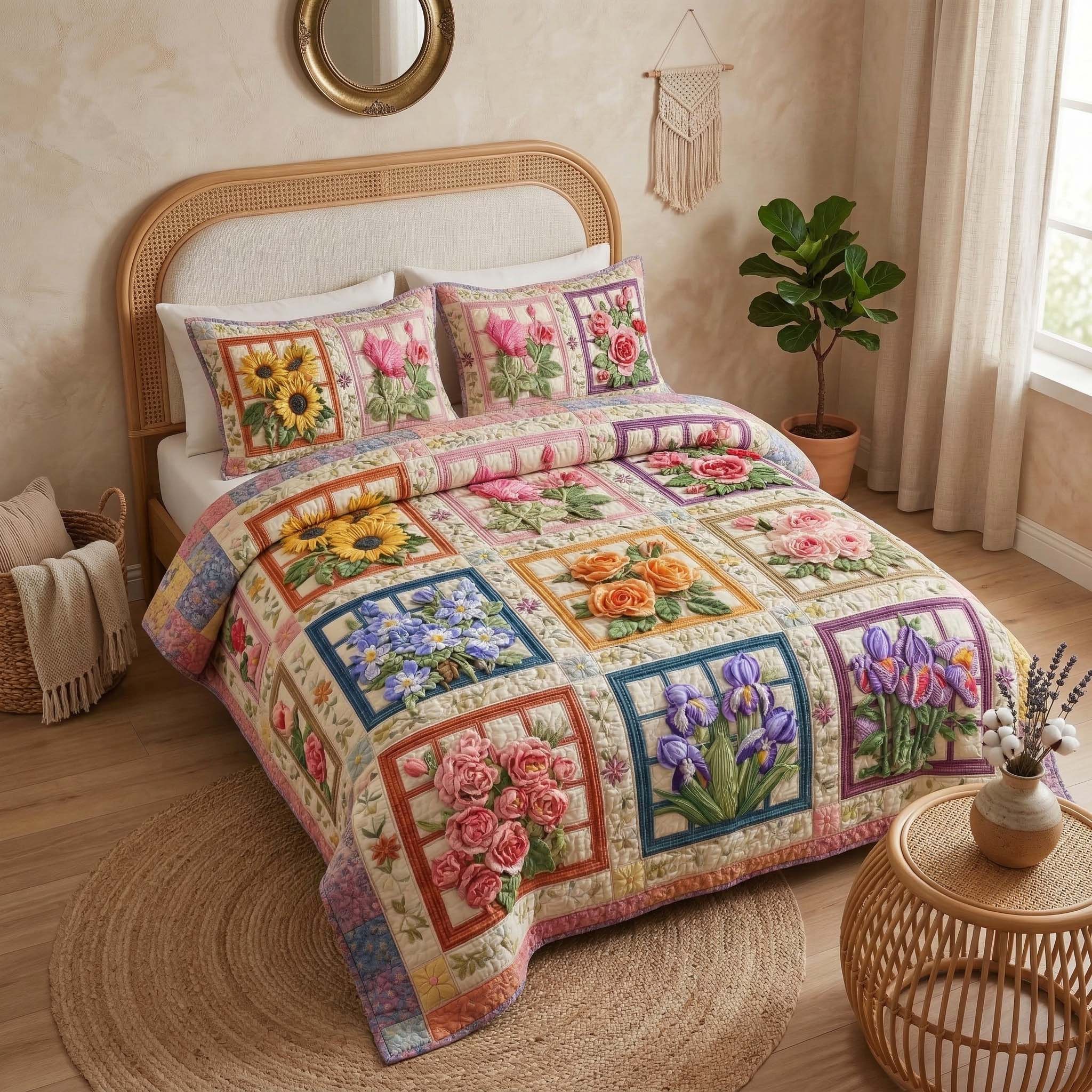 Blossom Grace Quilted Bedding Set Autumn Inspired Bedroom Blossom Decor Gift For BedRoom - Tradiviet - Image 2