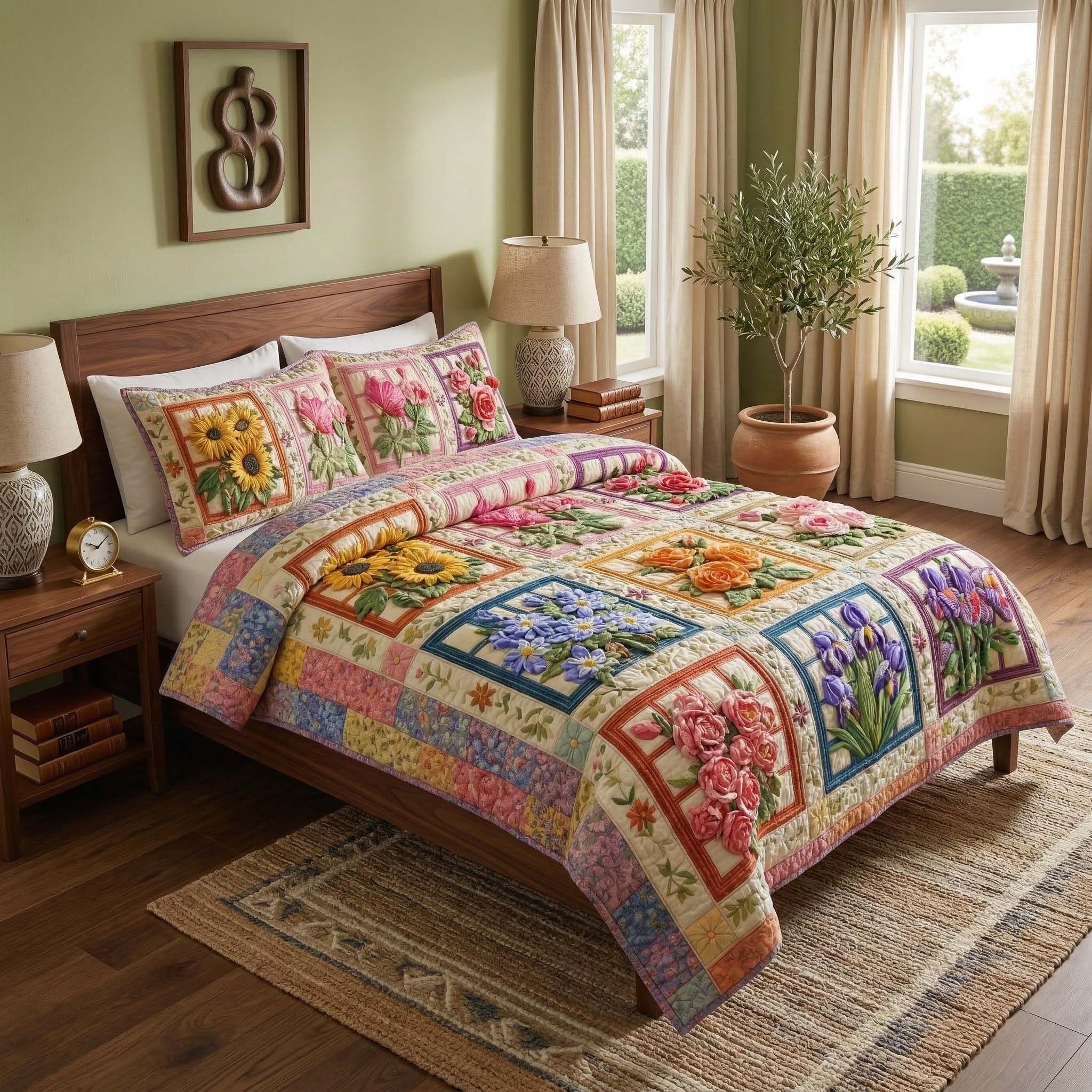 Blossom Grace Quilted Bedding Set Autumn Inspired Bedroom Blossom Decor Gift For BedRoom - Tradiviet - Image 4