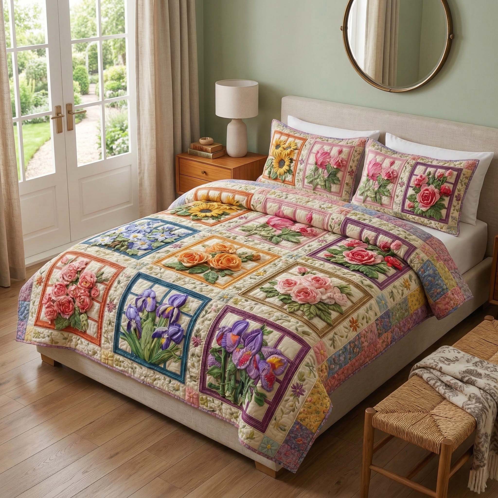 Blossom Grace Quilted Bedding Set Autumn Inspired Bedroom Blossom Decor Gift For BedRoom - Tradiviet - Image 3