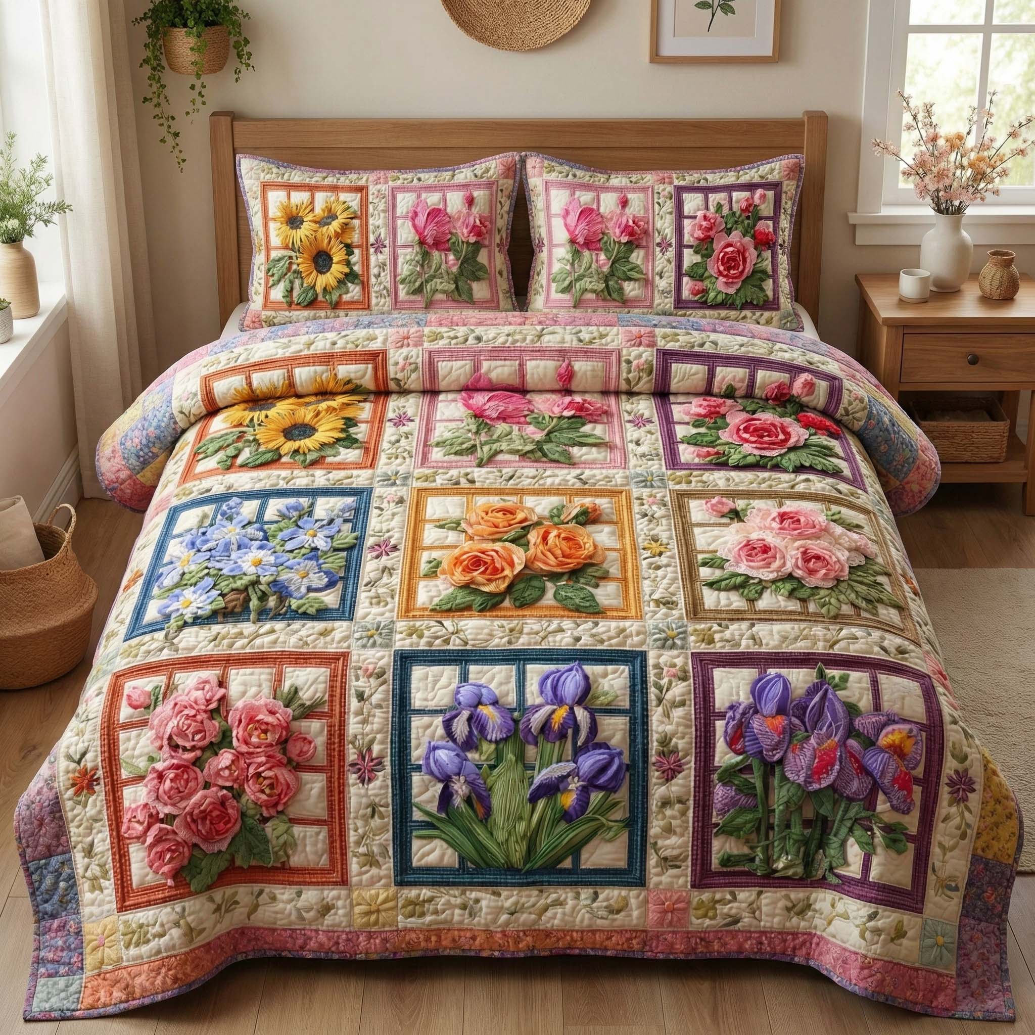 Blossom Grace Quilted Bedding Set Autumn Inspired Bedroom Blossom Decor Gift For BedRoom - Tradiviet