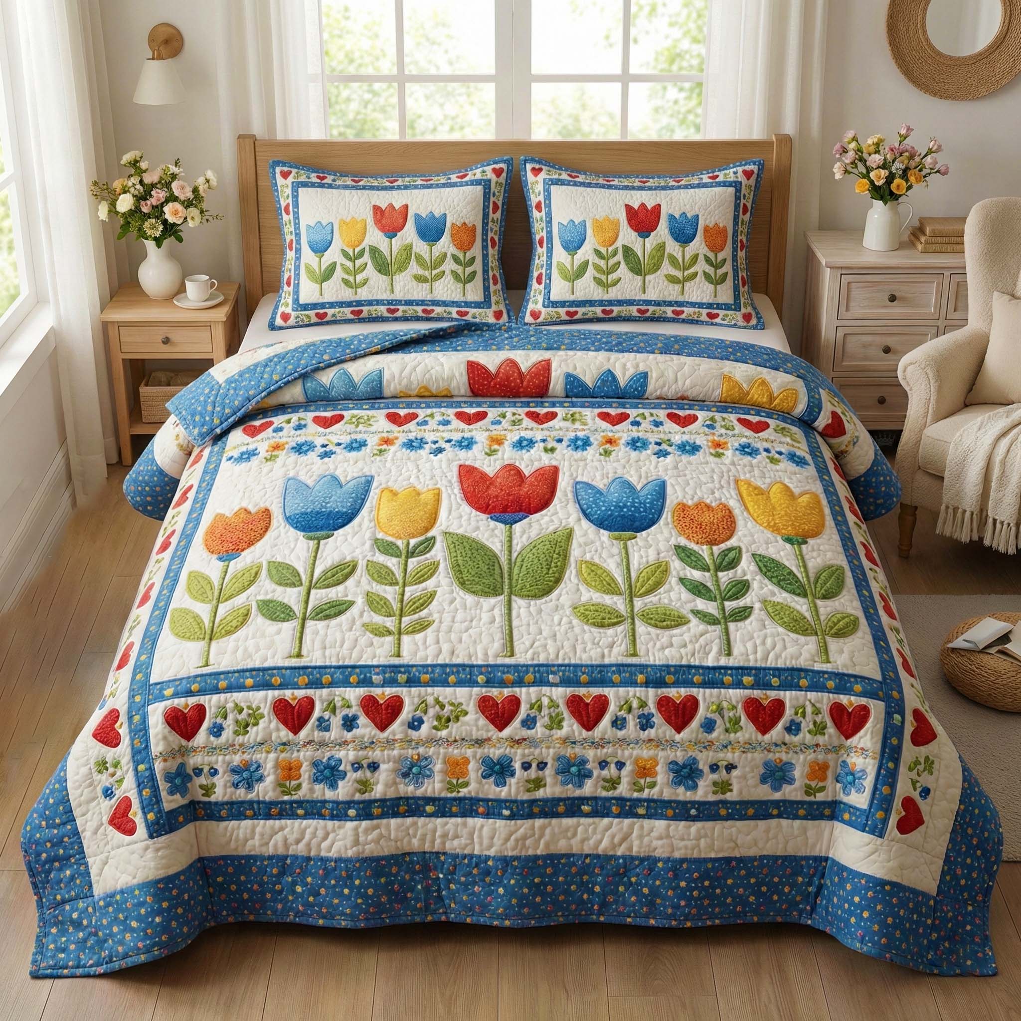 Blossom Grace Quilted Bedding Set Bedroom Decorations Blossom Themed Gift For Her Bedroom - Tradiviet