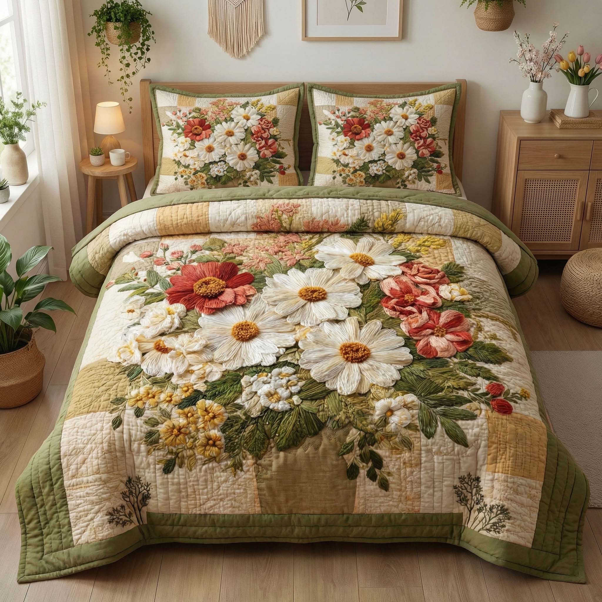 Blossom Grace Quilted Bedding Set Holiday Home Decor Ideas Blossom Gift For New Home - Tradiviet