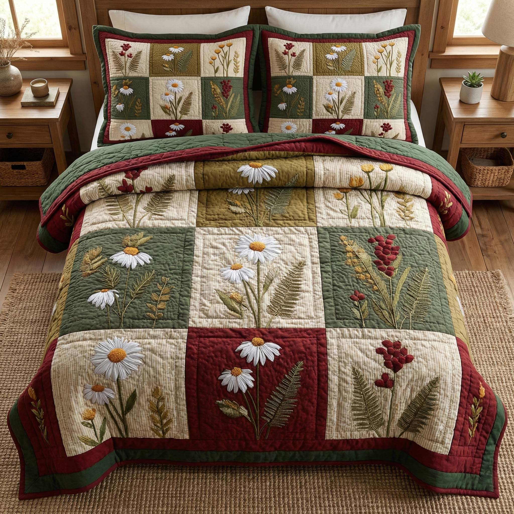 Blossom Grace Quilted Bedding Set Holiday House Decorations Blossom Themed Gift For Her - Tradiviet