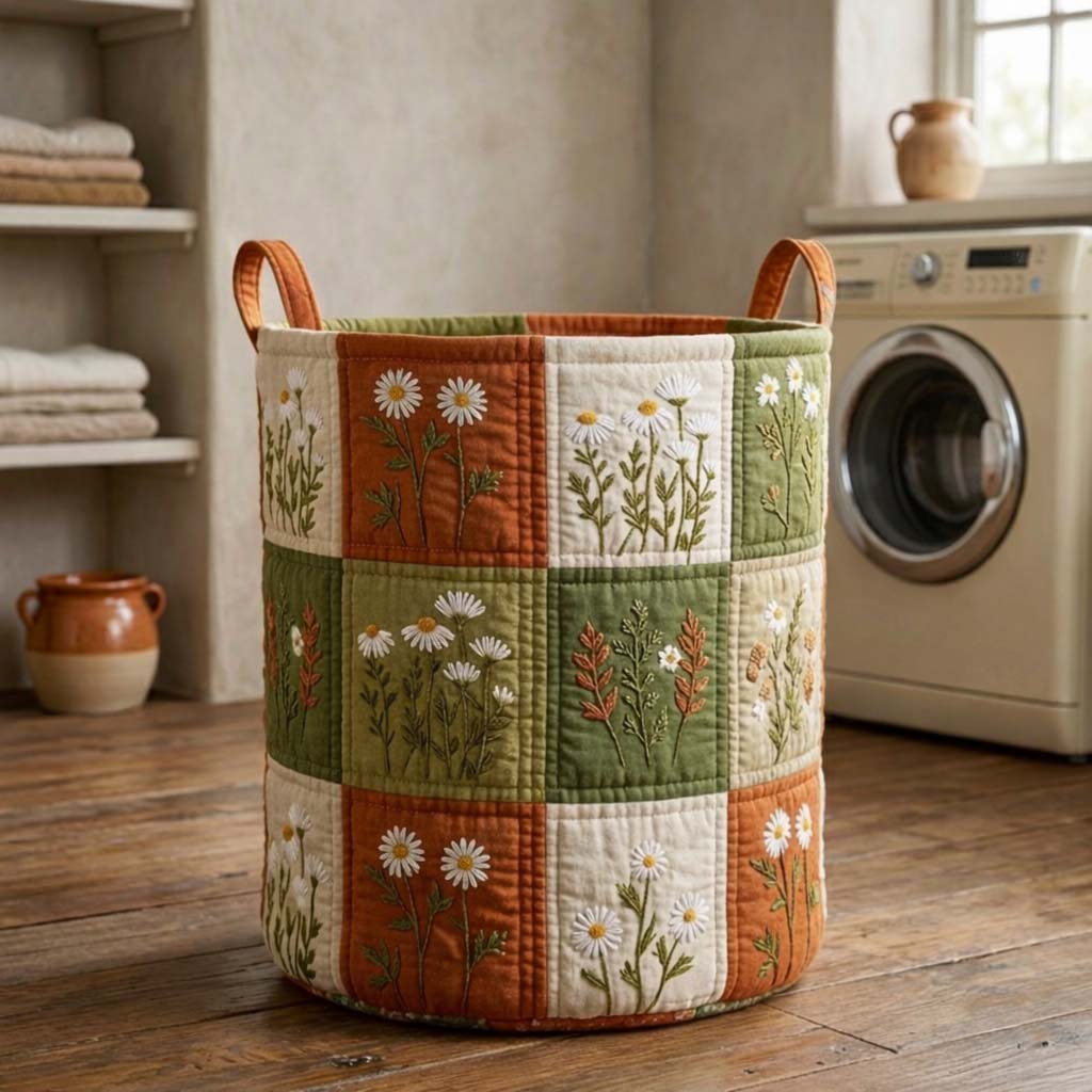Blossom Grace Quilted Laundry Basket Aesthetic Storage Baskets Dad Gifts - Tradiviet