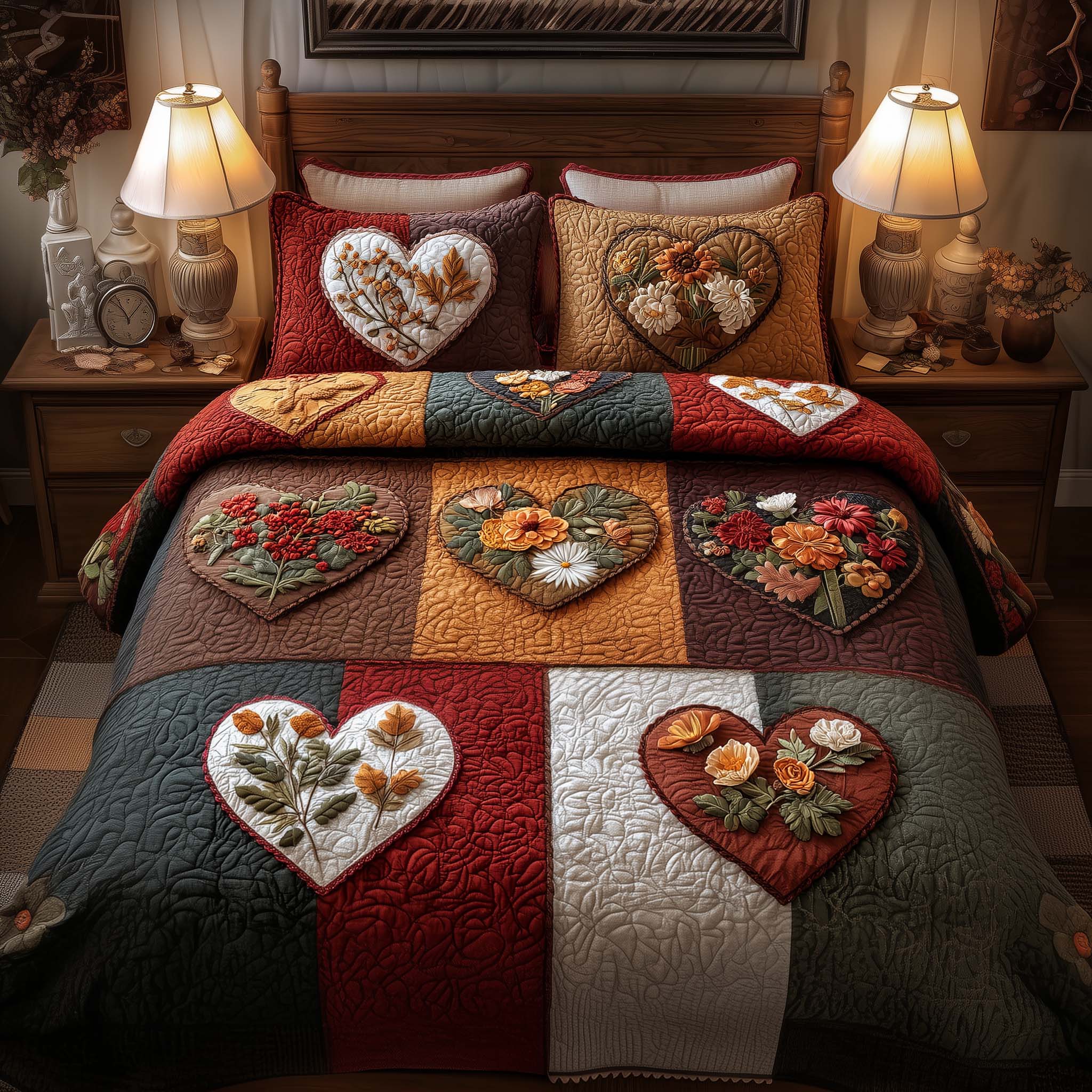 Blossom Heart Patchwork Quilted Bedding Set Room Decoration Items Blossom Gift For Friends - Tradiviet