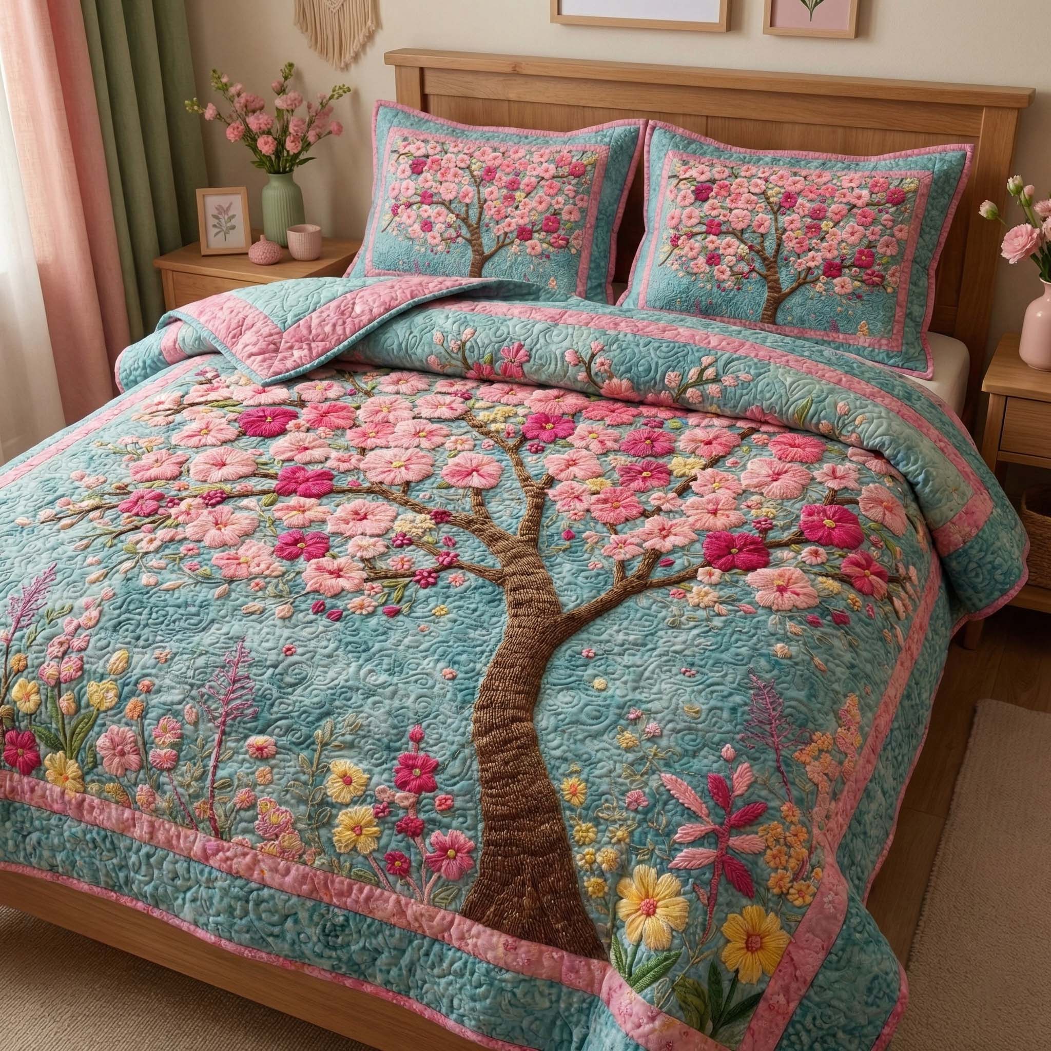 Blossom Life Quilted Bedding Set Holiday Home Decor Blossom Floral Gift For Garden Lovers - Tradiviet