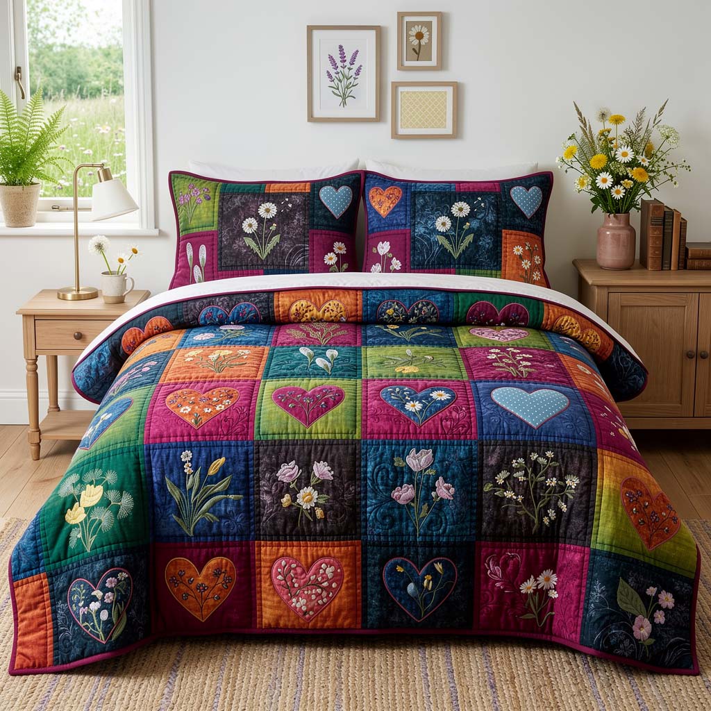 Blossom Patchwork Quilted Bedding Set Bedroom Decoration Best Gift For Grandma - Tradiviet