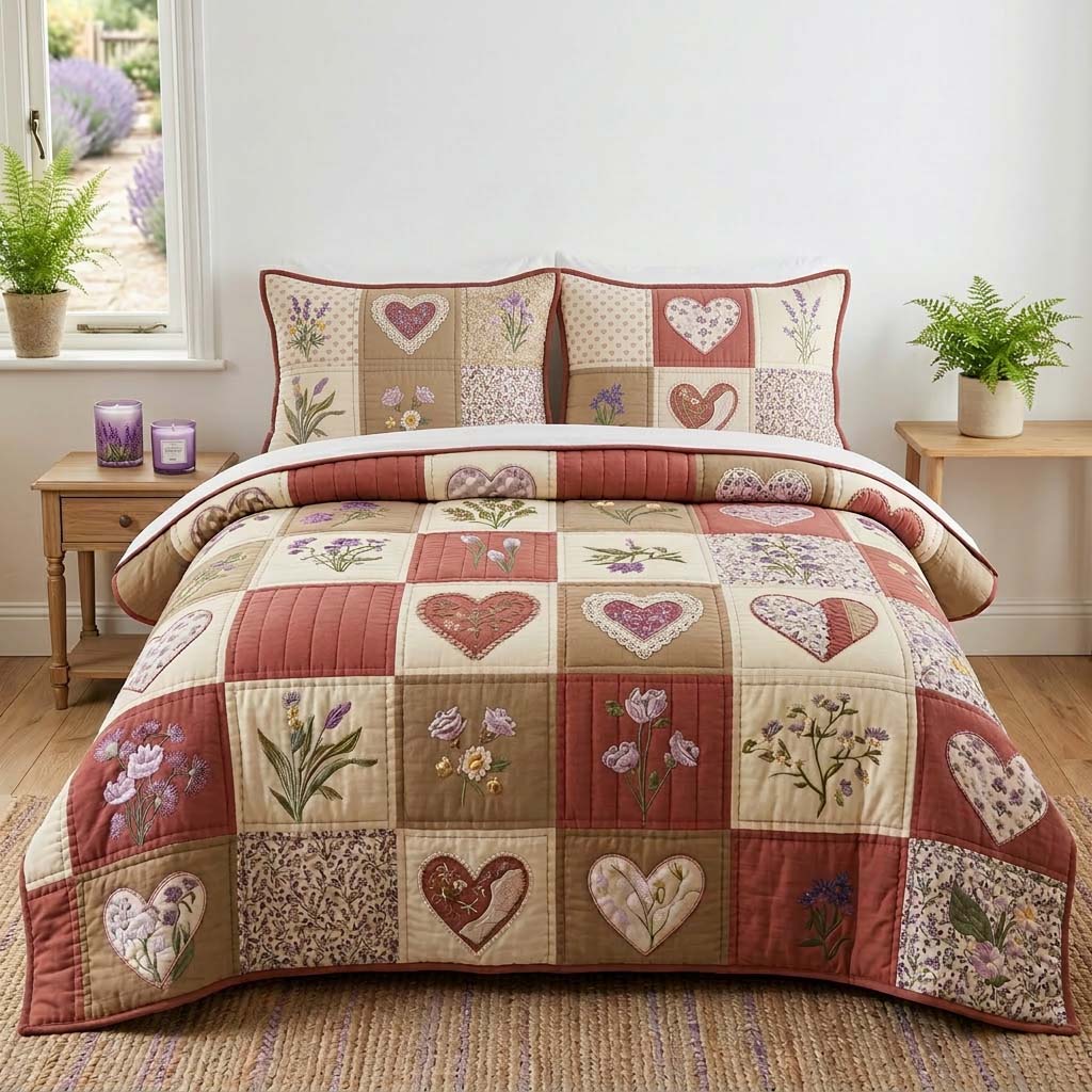 Blossom Patchwork Quilted Bedding Set Holiday Bed Room Decor Unique Gift For Daughter - Tradiviet