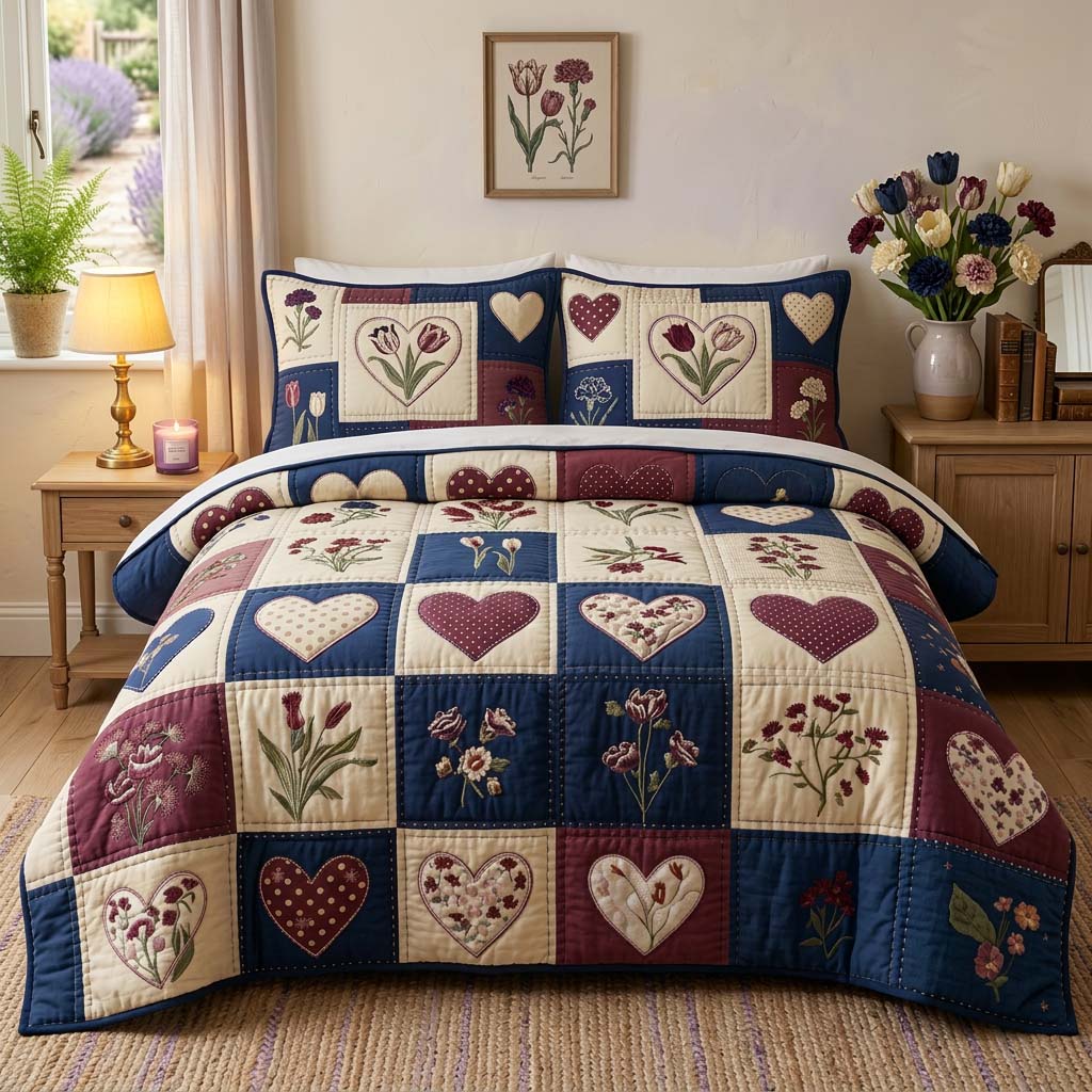 Blossom Patchwork Quilted Bedding Set Holiday Home Decor Good Gift For Her - Tradiviet