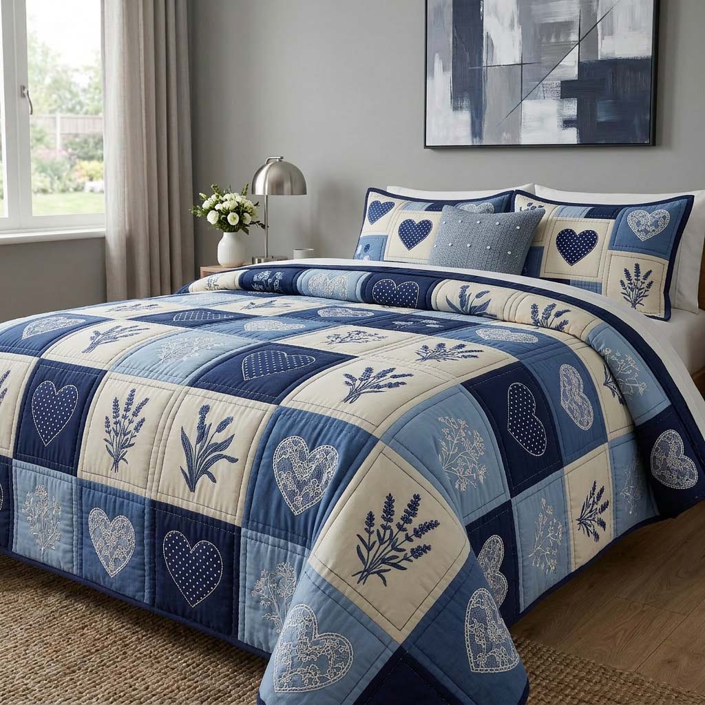 Blossom Patchwork Quilted Bedding Set Holiday Home Decor Good Gift For Him - Tradiviet