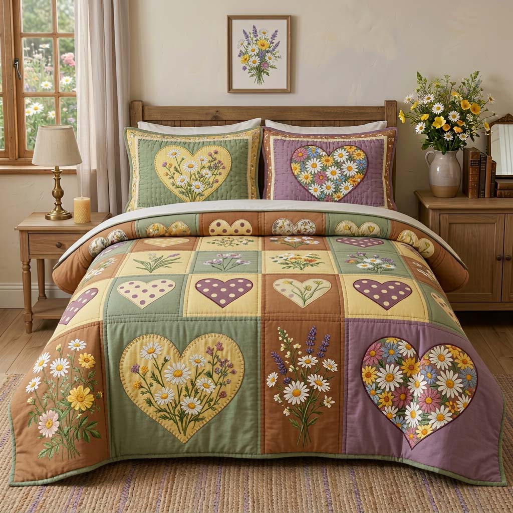 Blossom Patchwork Quilted Bedding Set Holiday Room Decor Unique Gift For Wife - Tradiviet