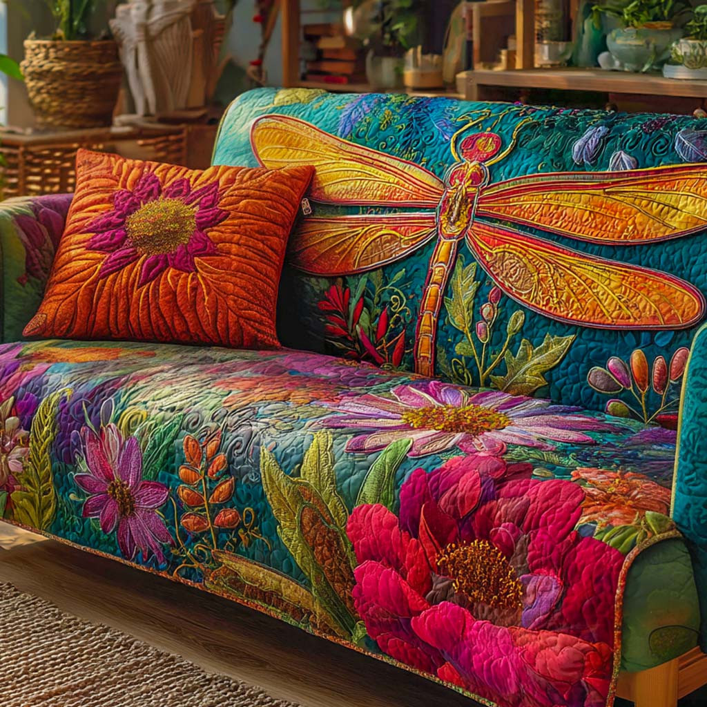 Blossom Symphony Dragonfly Quilted Sofa Cover Best Couch Covers Christmas Gifts For Friends