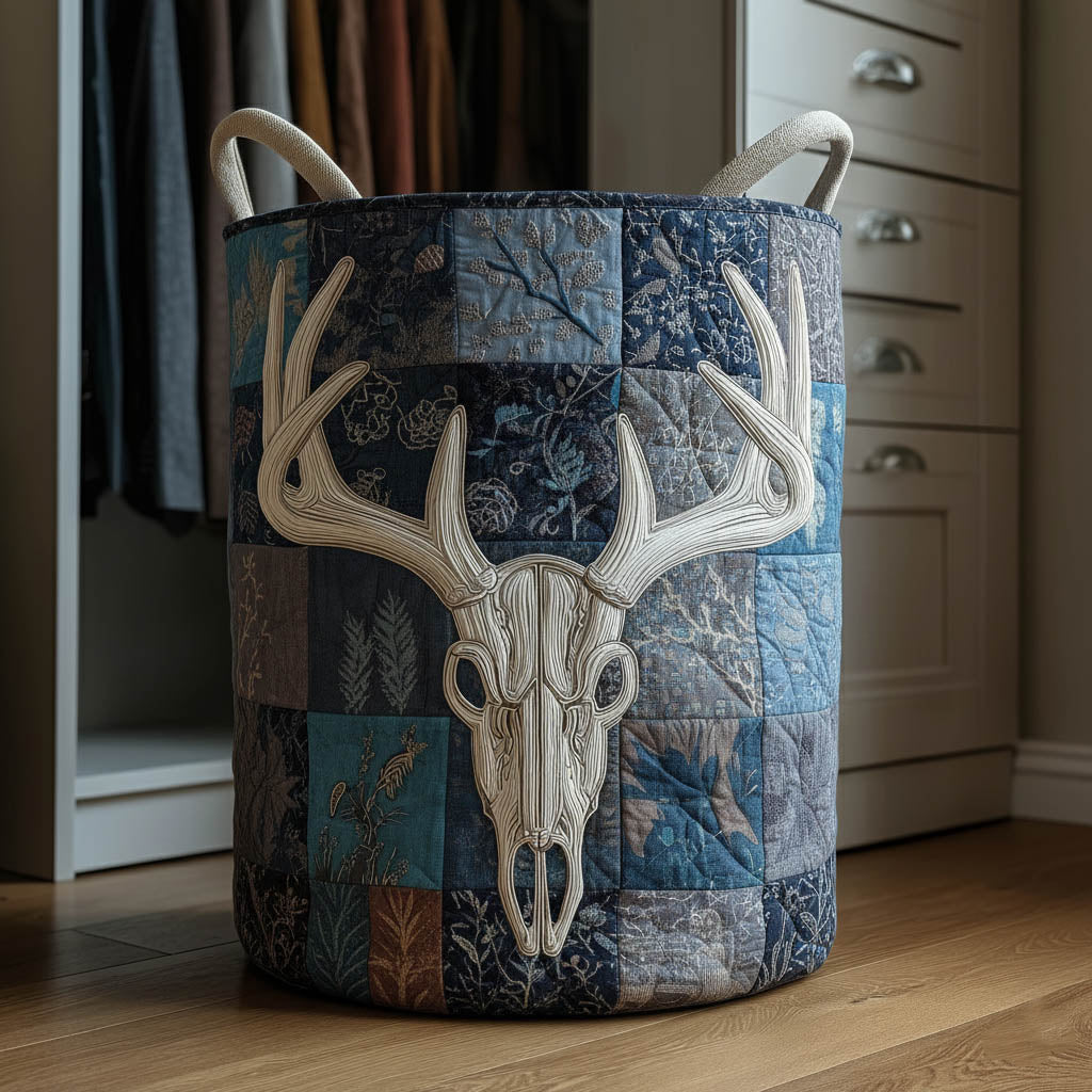 Blue Antlers Quilted Laundry Basket Cute Baskets Presents For Dad - Tradiviet