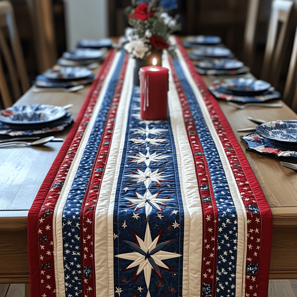 Blue Beauty Quilted Table Runner Dining Table Runner Fourth Of July Birthday Gifts