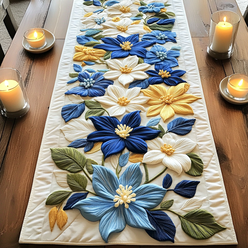 Blue Delight Quilted Table Runner  4th Of July Table Runner Best Independence Day Gifts