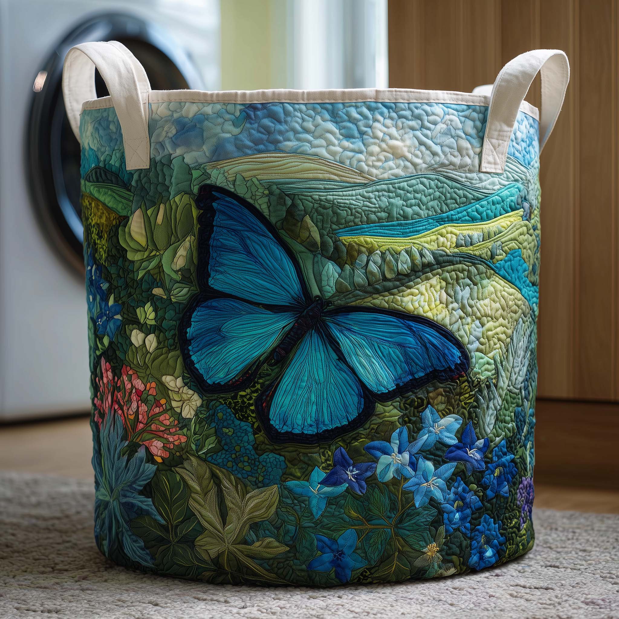 Blue Morpho Quilted Laundry Basket Cute Room Decor Father's Day Gifts - Tradiviet