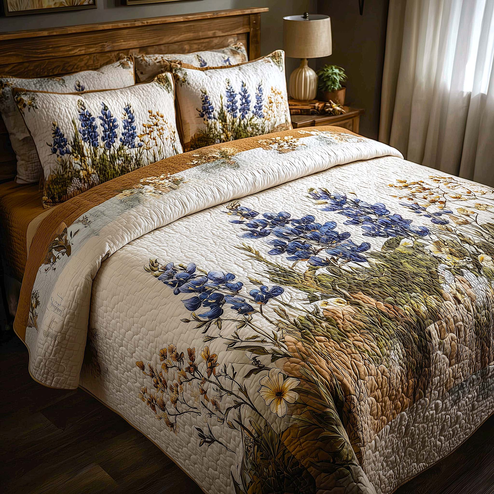 Bluebonnet Bliss Quilted Bedding Set Holiday Bedroom Decor Good Mothers Day Gifts - Tradiviet