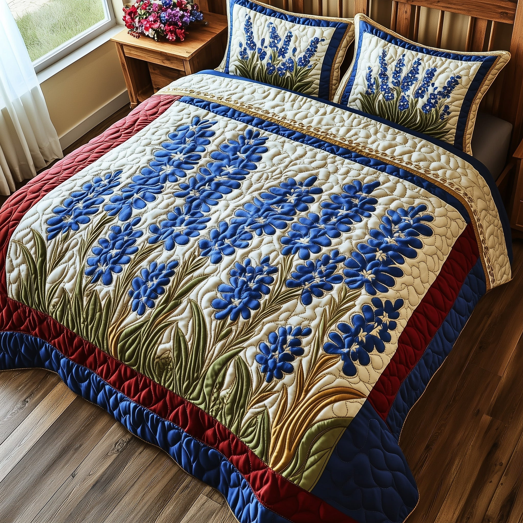 Bluebonnet Glory  Quilted Bedding Set 4Th Of July Gifts For Coworkers