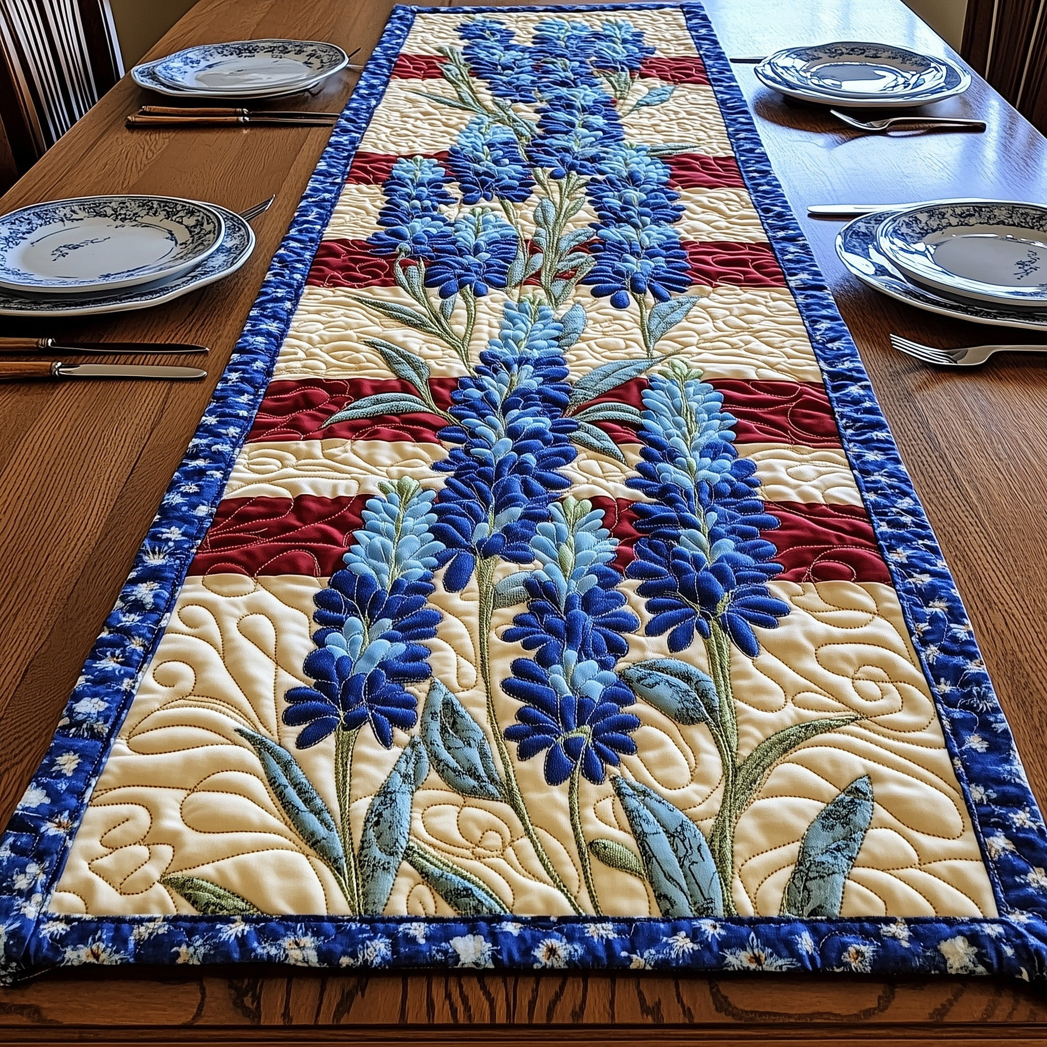 Bluebonnet Glory Quilted Table Runner Holiday Table Runner Best Independence Gift