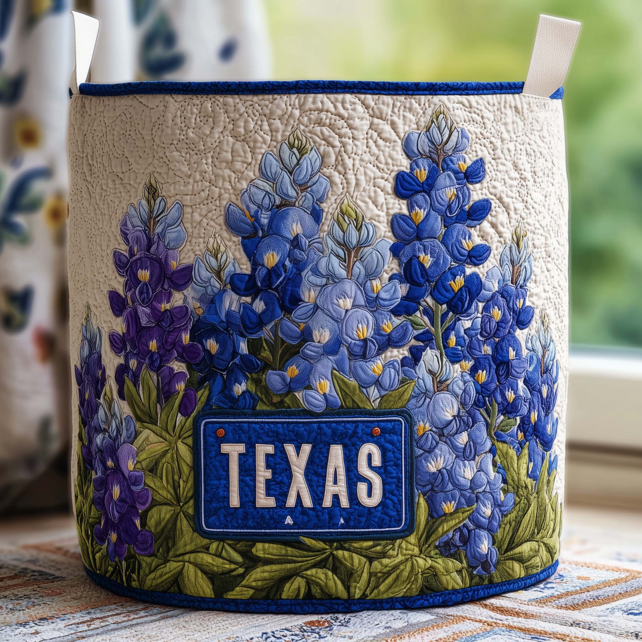 Bluebonnet Pride Quilted Laundry Basket Nice Storage Baskets Gifts For Your Sister In Law - Tradiviet