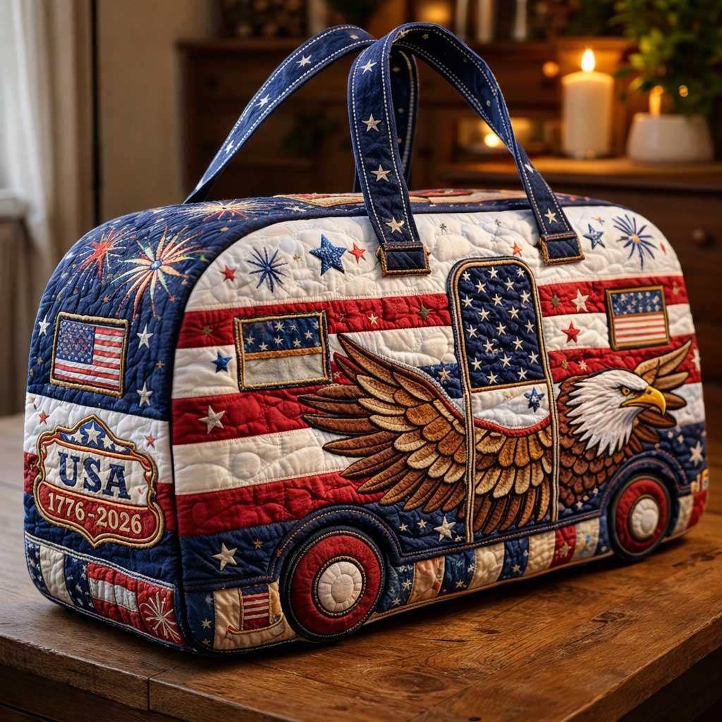 Boho Camper Quilted Duffle Bag America Celebrates 250th Anniversary Travel Bag Gifts Ideas - Tradiviet