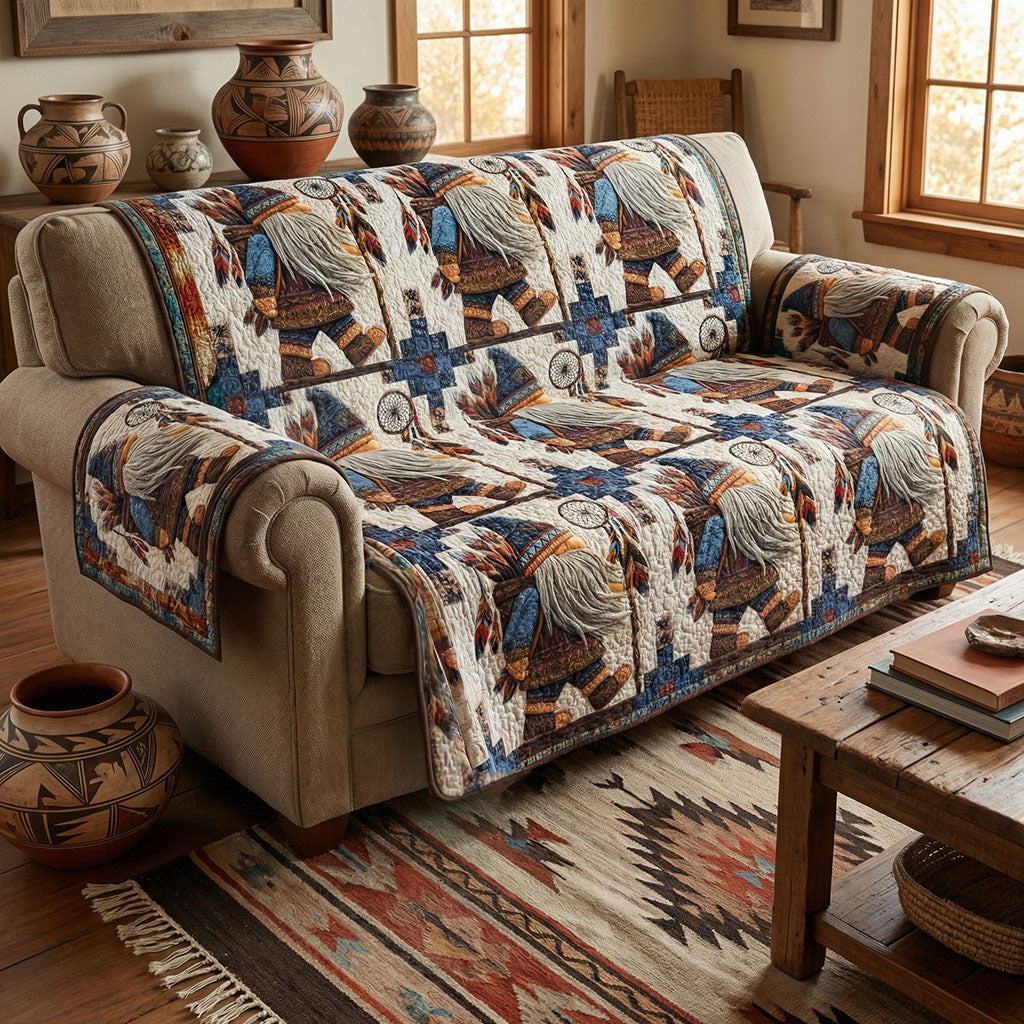 Boho Ember Harmony Quilted Sofa Cover Boho Chic Living Room Decor