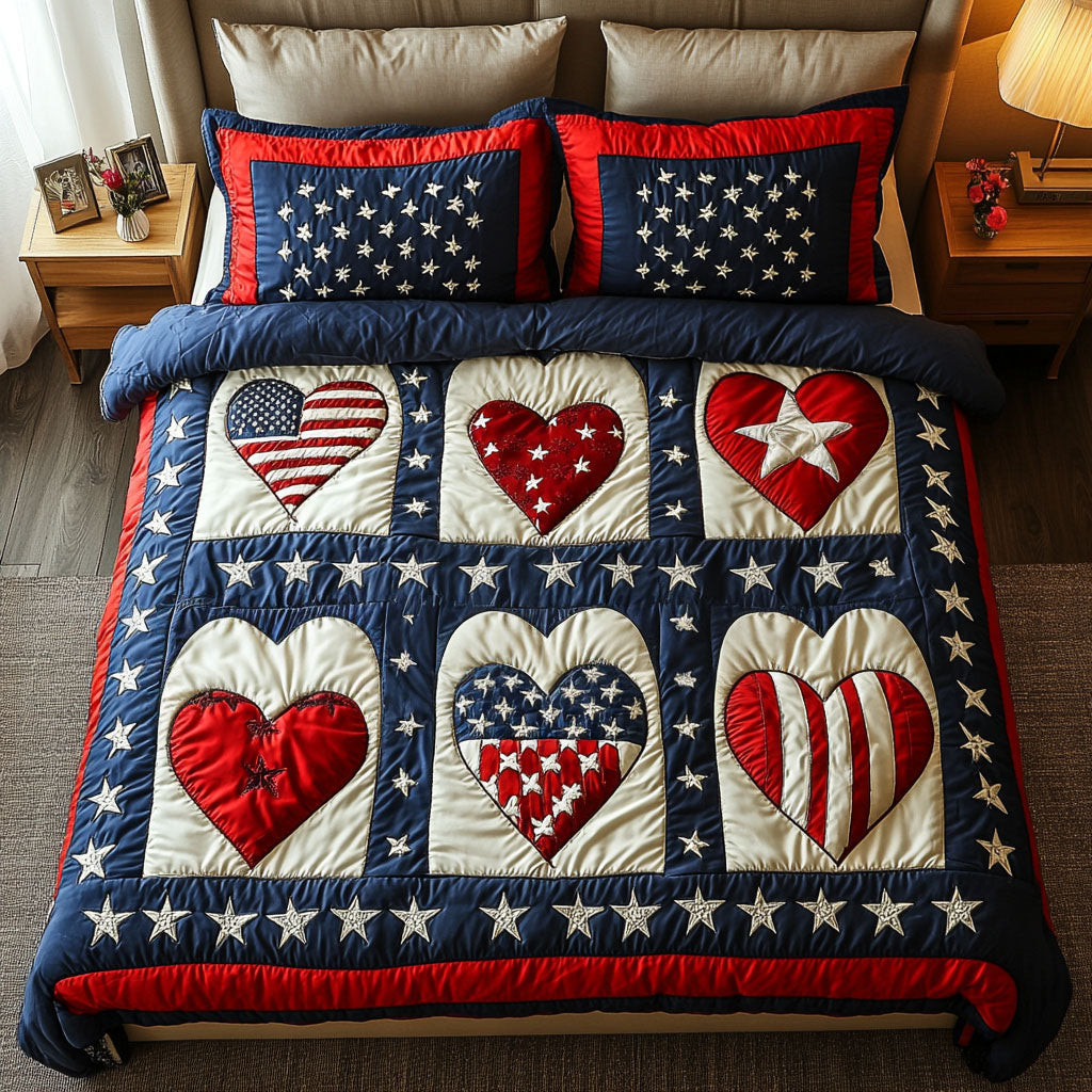 Boldly Patriotic  Quilted Bedding Set  American Flag Duvet Covers Fourth Of July Birthday Gifts