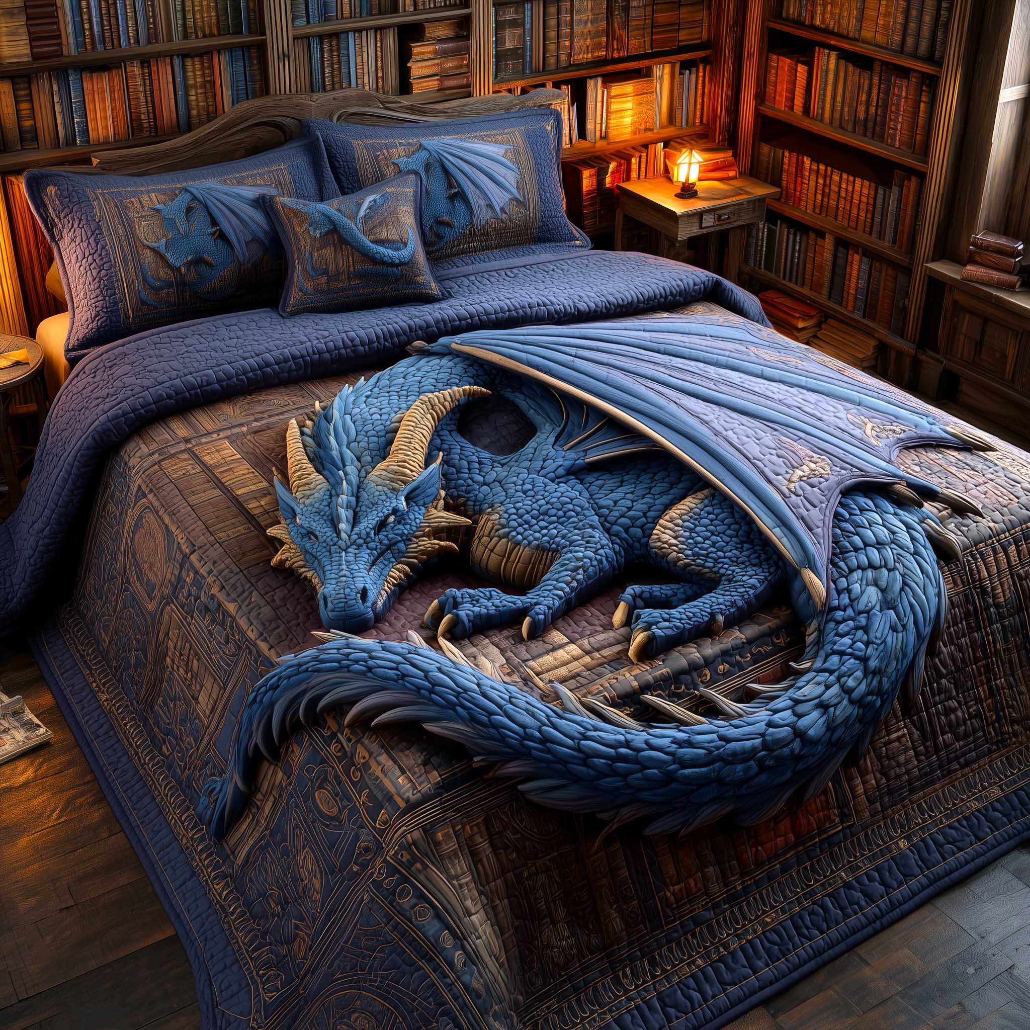 Bookbound Dragon Quilted Bedding Set Bed Room Decoration Cool Gifts For Dragon Lovers - Tradiviet