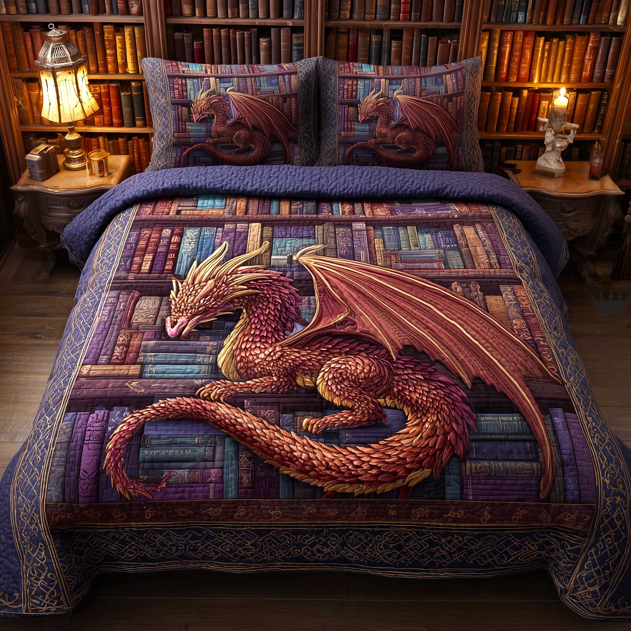 Bookbound Dragon Quilted Bedding Set Bedroom Decorations Birthday Presents For Dragon Lovers - Tradiviet
