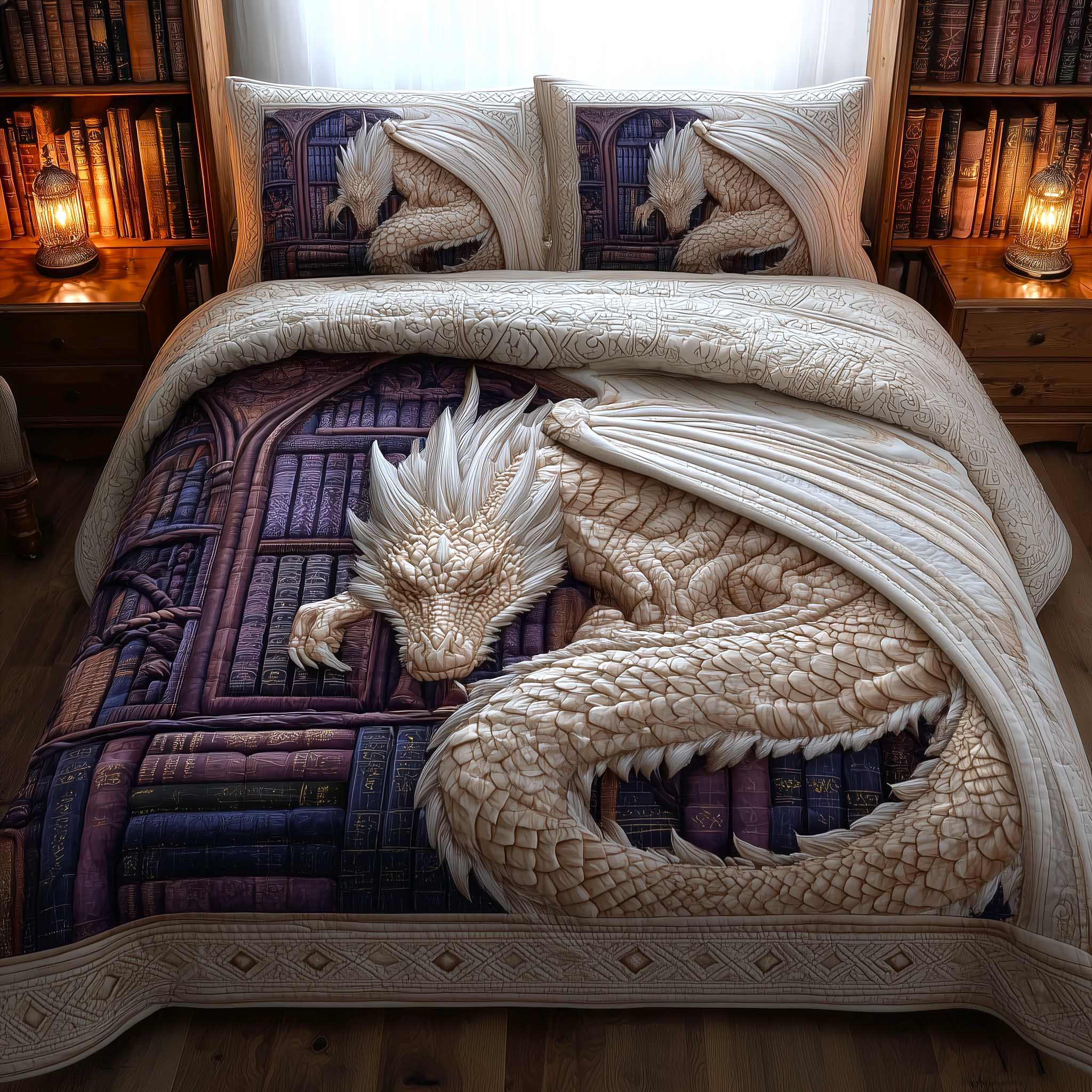Bookbound Dragon Quilted Bedding Set Holiday Decorations Best Dragon Christmas Gifts - Tradiviet