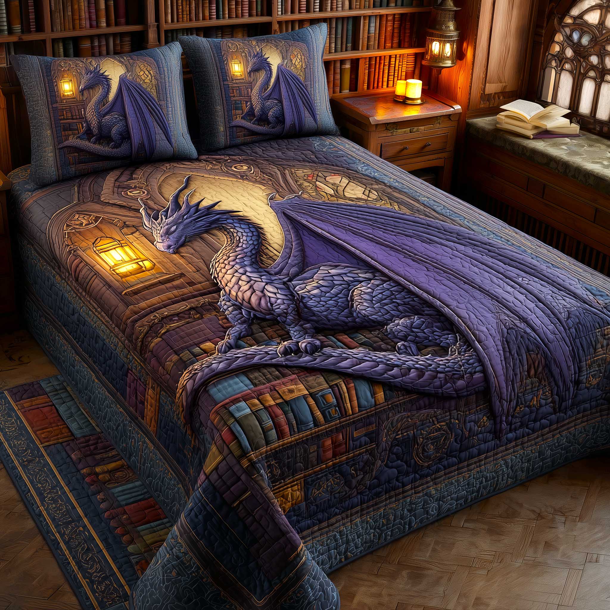 Bookbound Dragon Quilted Bedding Set Holiday Home Decor Ideas Best Dragon Gifts For Holiday - Tradiviet