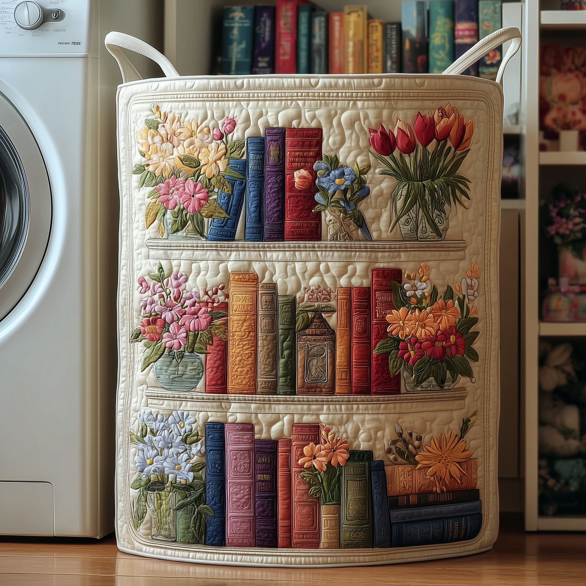 Bookish Quilted Laundry Basket Cute Room Decor Gift Ideas For Dad - Tradiviet