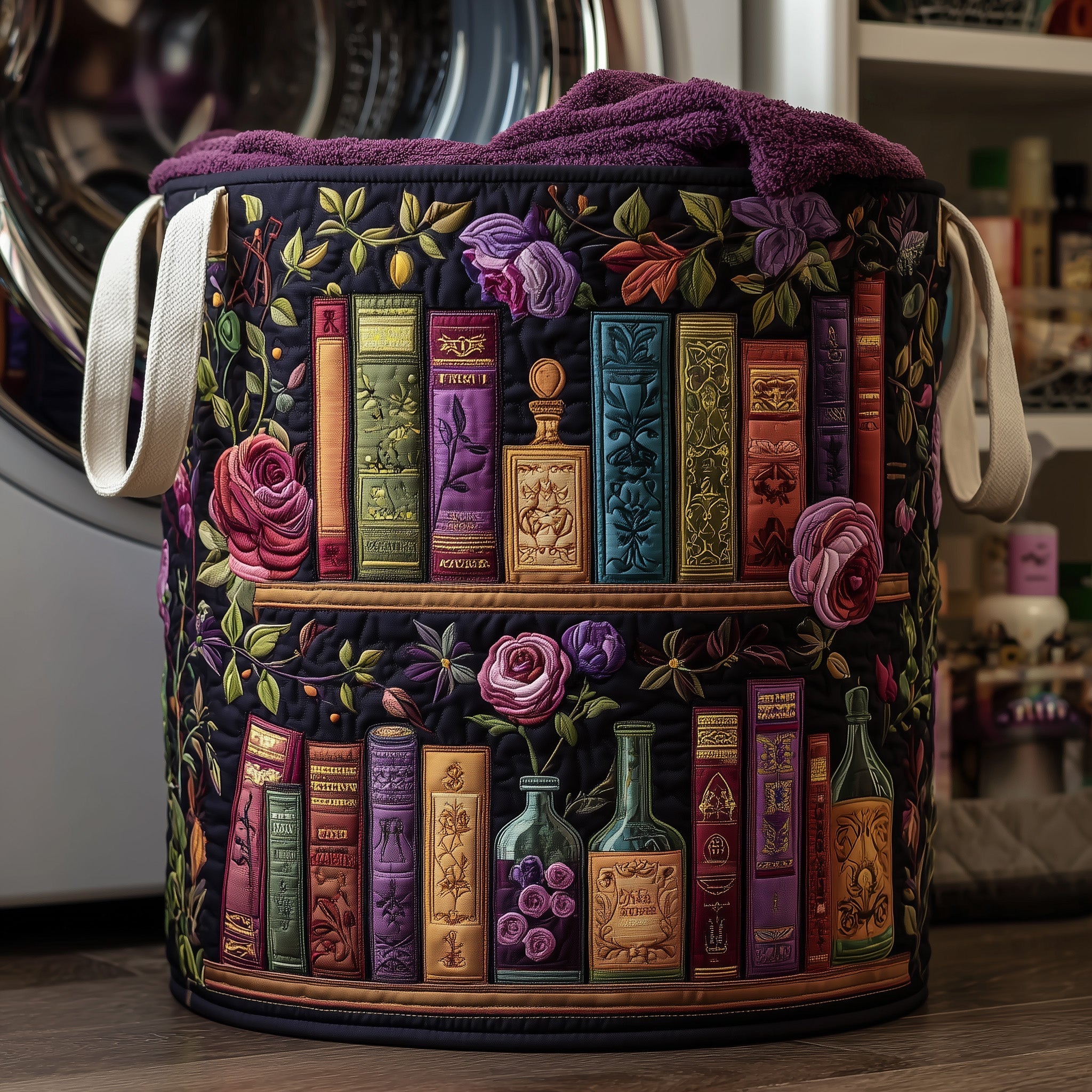 Bookish Quilted Laundry Basket Holiday Room Decor Best Gifts For Mom - Tradiviet