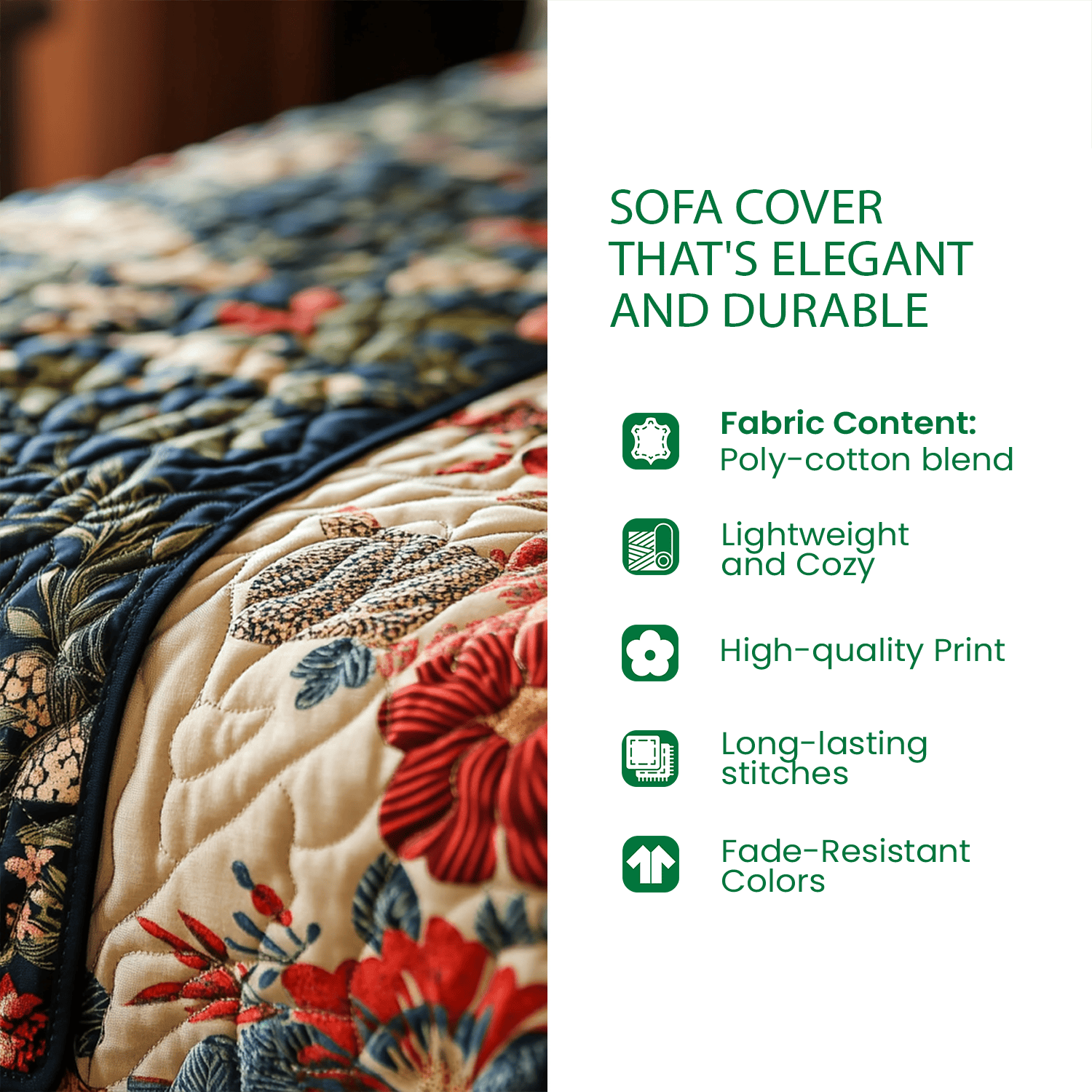 Botanical Patch Blend Quilted Sofa Cover Botanical Patchwork Decor - Image 3