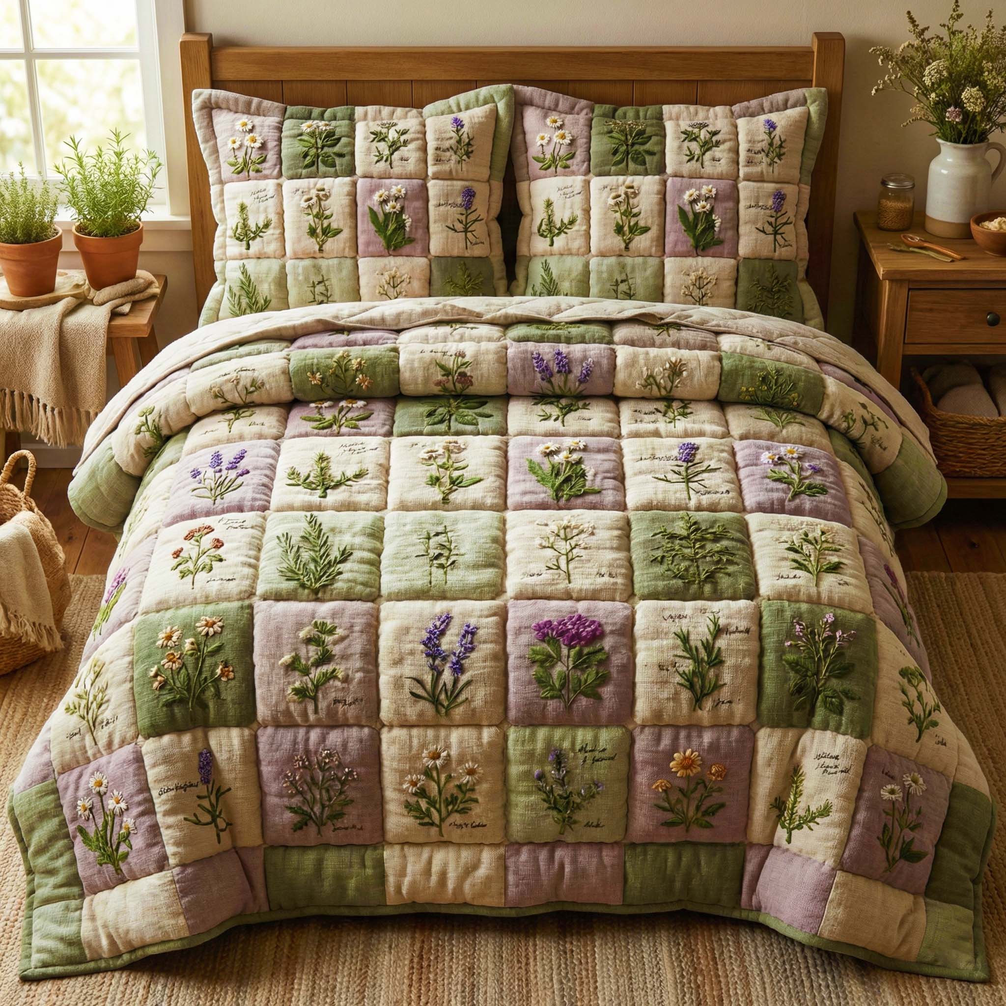 Botanical Quilted Bedding Set Holiday Bedroom Decor Unique Gift For Her - Tradiviet