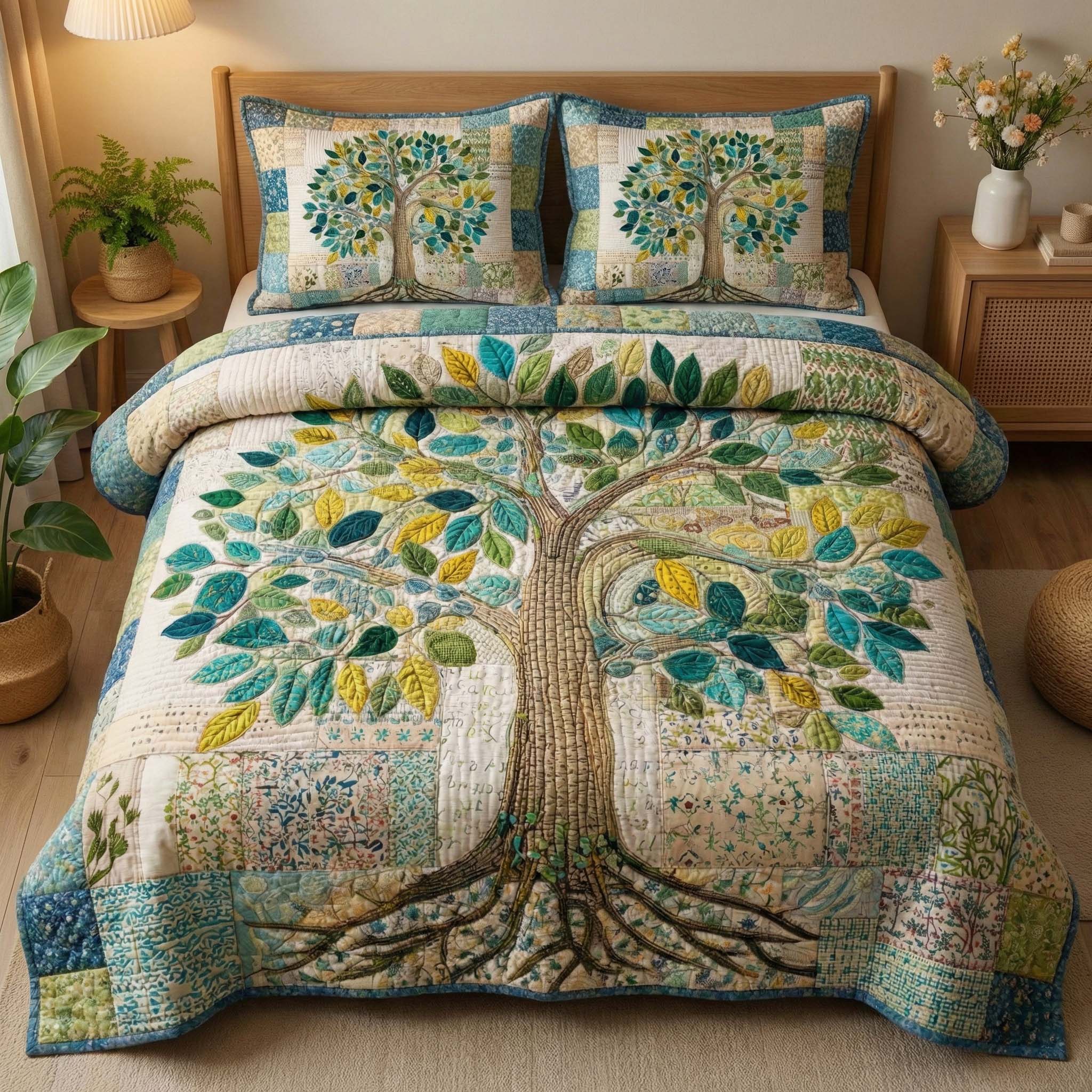 Botanical Tree Quilted Bedding Set Bed Room Decoration Gift Ideas For Dad - Tradiviet