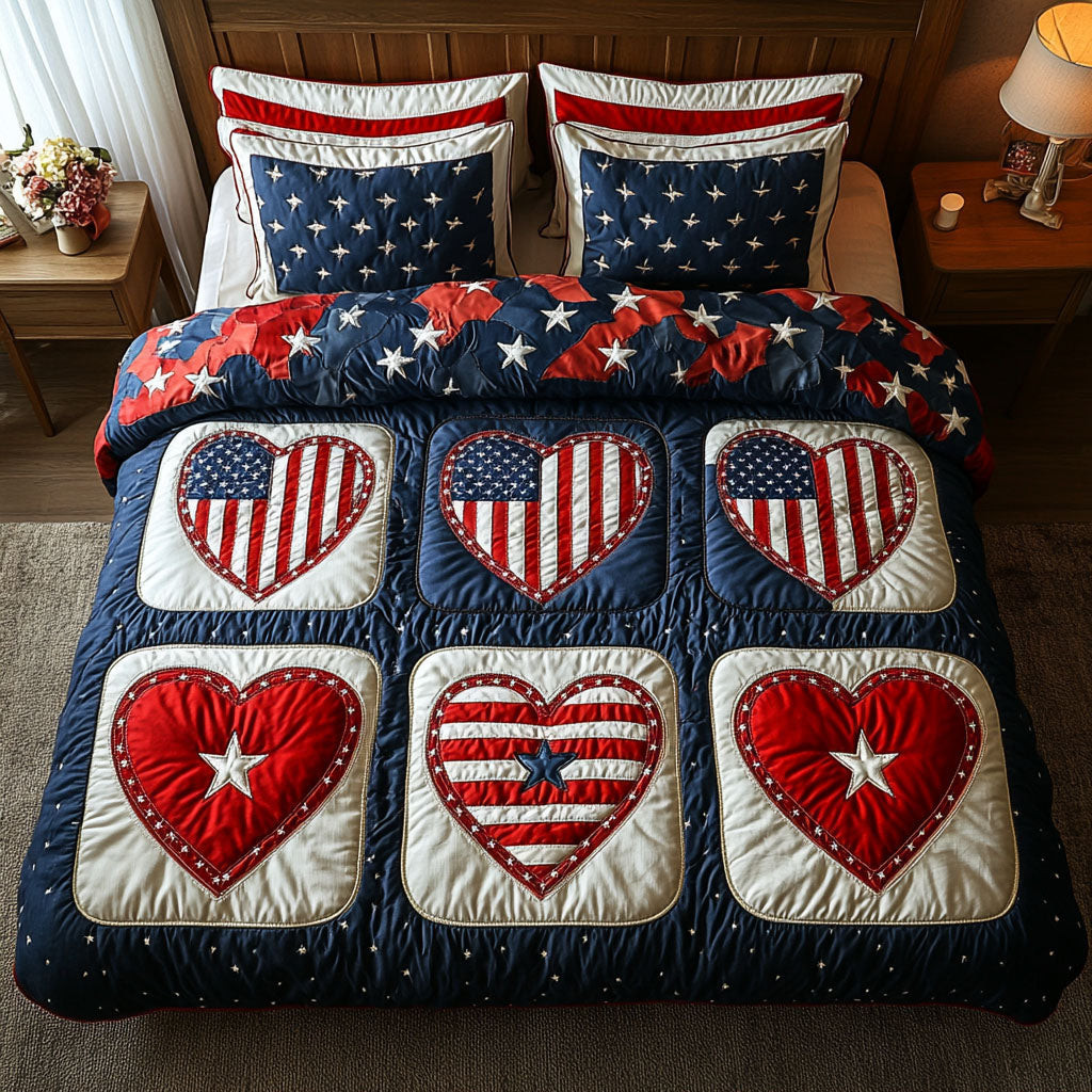 Braveheart Stars Quilted Bedding Set Floral Duvet Cover 4Th Of July Gifts For Coworkers