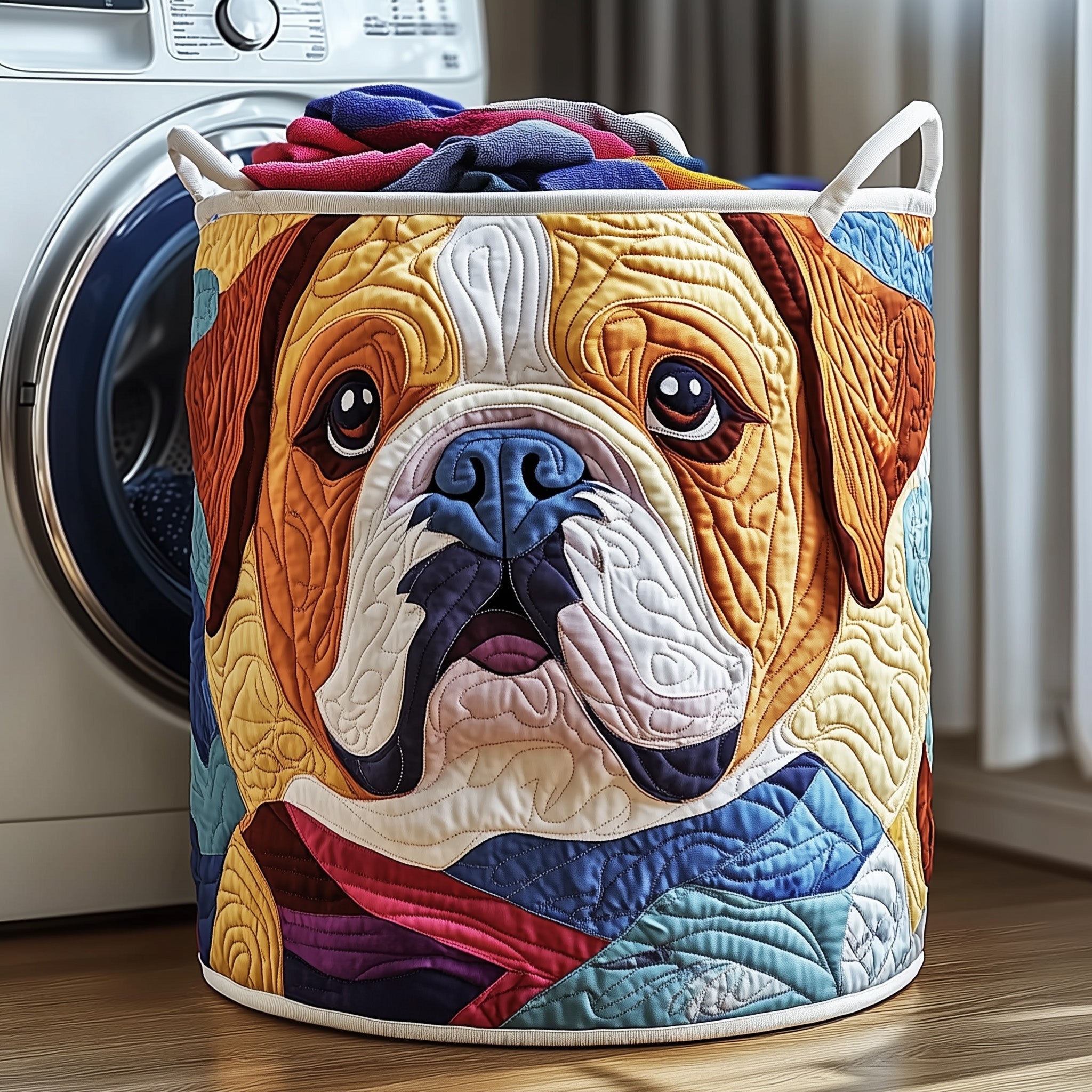 Bulldog Buddy Quilted Laundry Basket Cute Baskets Unique Mother's Day Gifts - Tradiviet