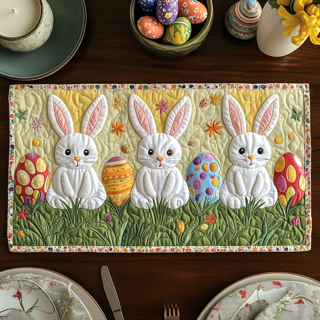 Bunny Charm Quilted Place Mat Spring Nature Inspired Table Mat Unique Gift for Moms - Tradiviet