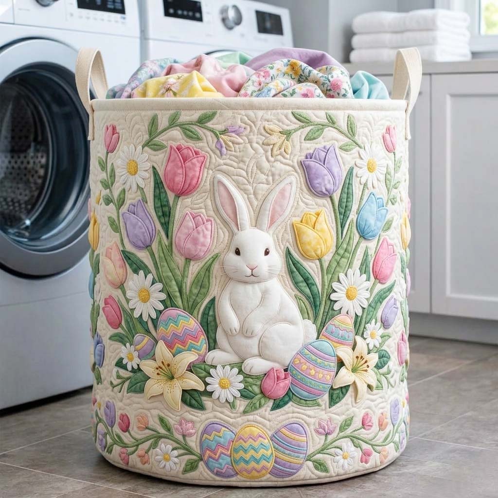 Bunny Garden Quilted Laundry Basket Adorable Laundry Basket Presents For Daughter - Tradiviet