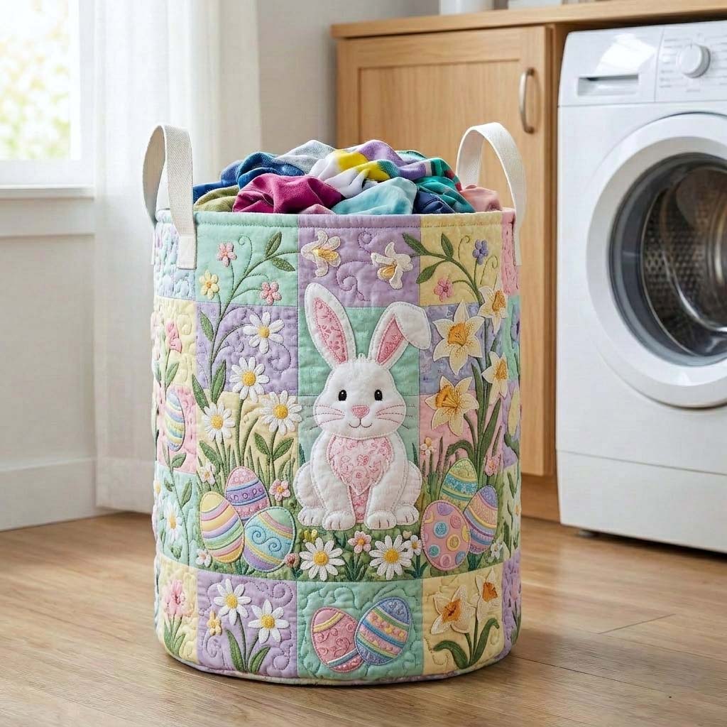 Bunny Meadow Quilted Laundry Basket Washroom Decor Baskets Mother's Day Gift Ideas - Tradiviet